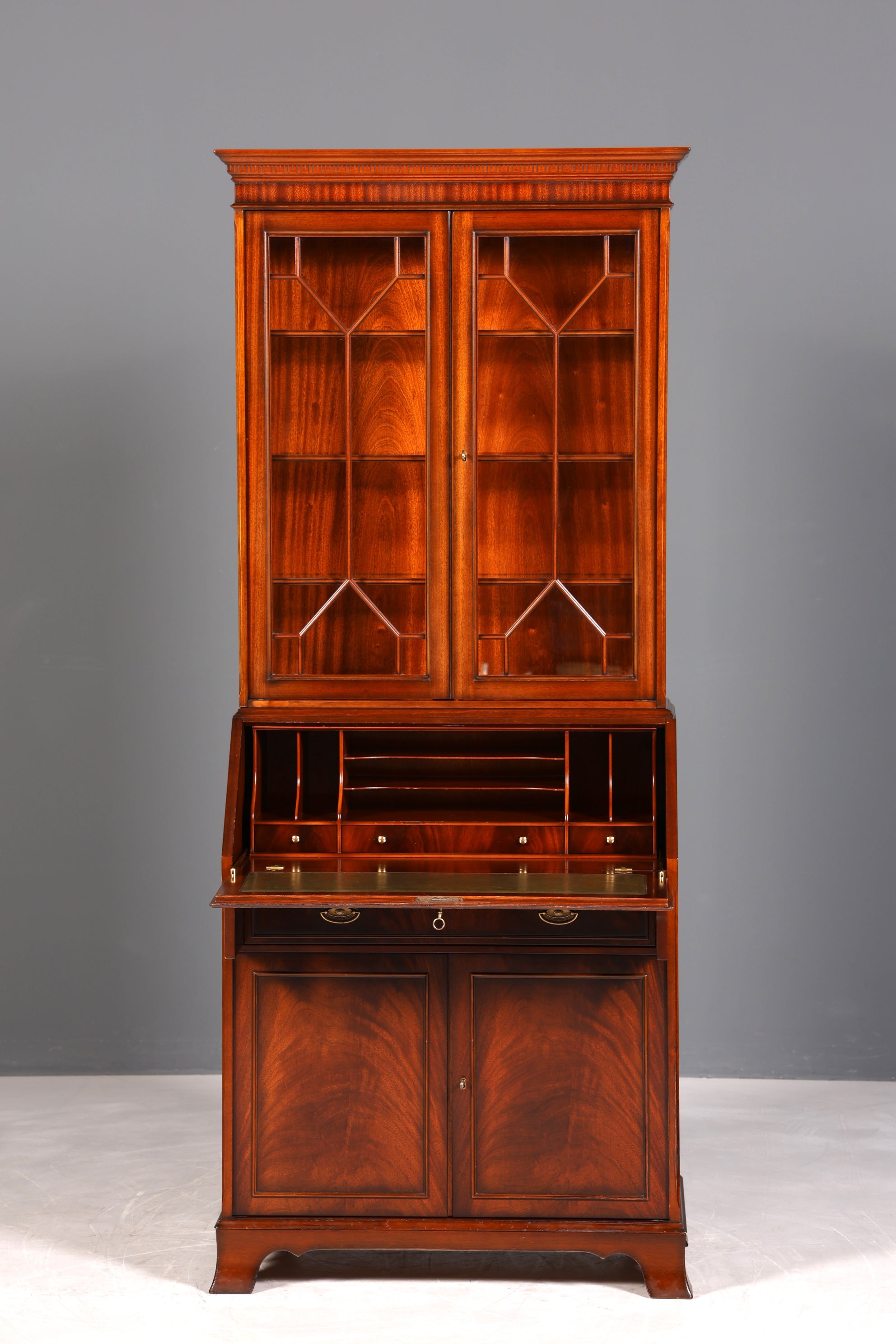 F943 Finish Stilvoller Englischer Sekretär Original Heldense Büro Aufsatzsekretär Eibe Antik 60S Vitrinen Schrank UK