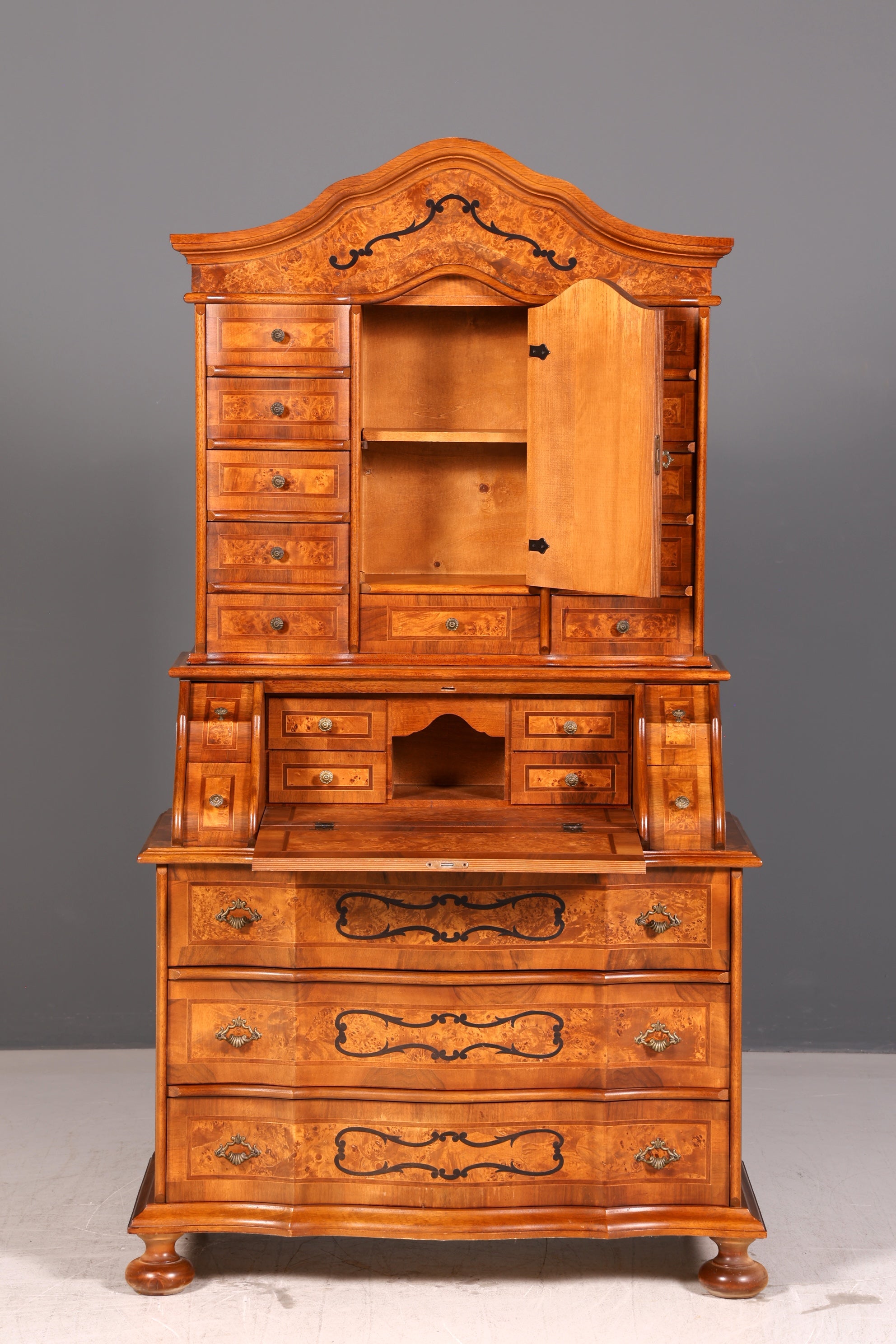 Beeindruckender Barock Aufsatzsekretär Nussbaum Sekretär Schreibschrank Tabernakel Massivholz Vintage