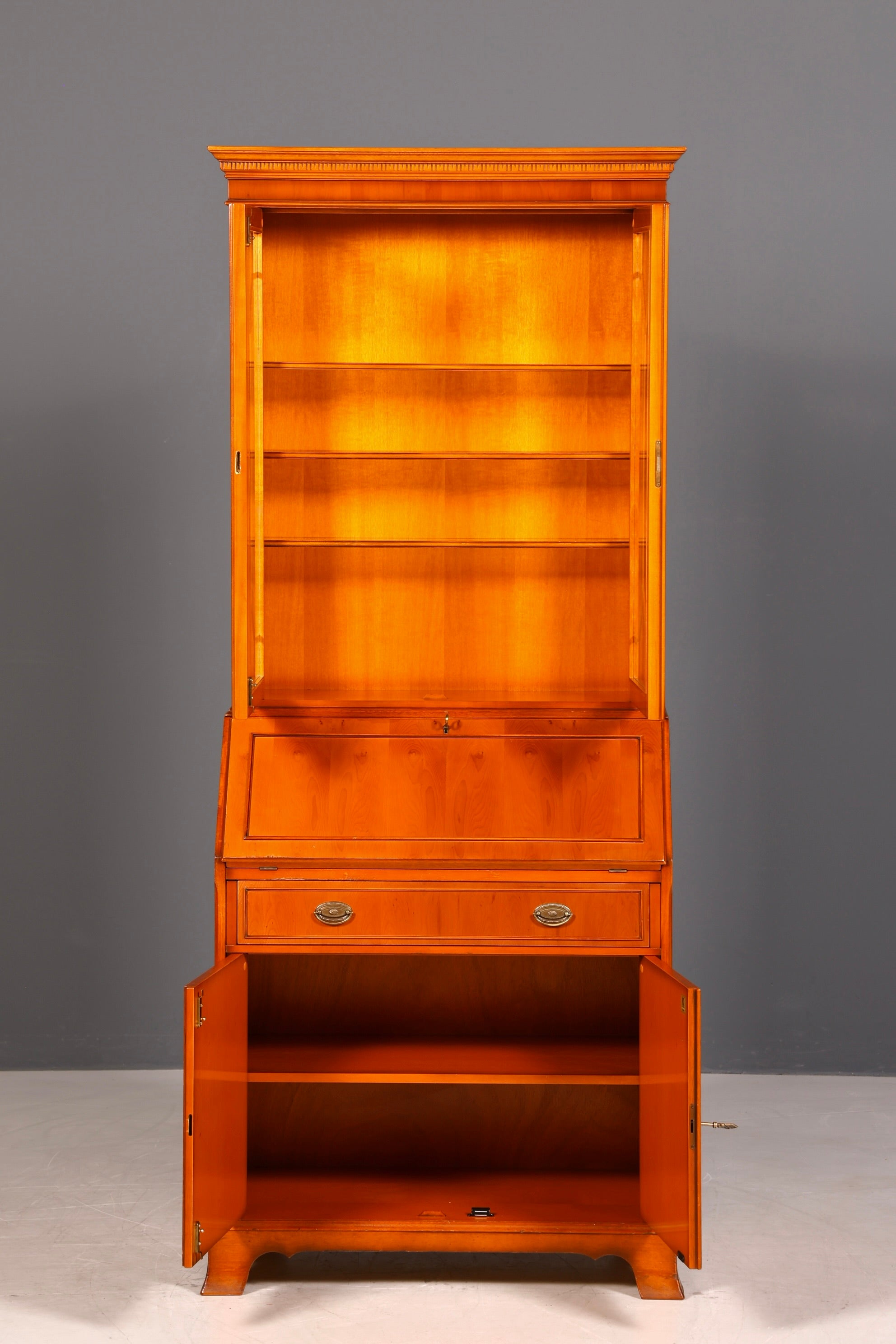 G581 Finish Stilvoller Englischer Sekretär Original Heldense Büro Aufsatzsekretär Eibe Antik 60S Vitrinen Schrank UK (Kopie)