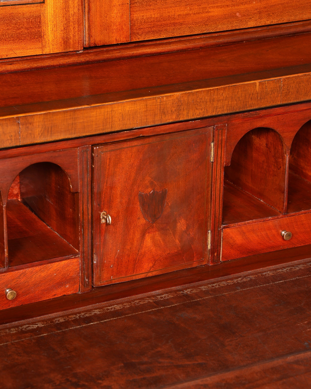 Beautiful antique English secretary desk with hutch, bookcase, display cabinet, mahogany office writing cabinet, UK