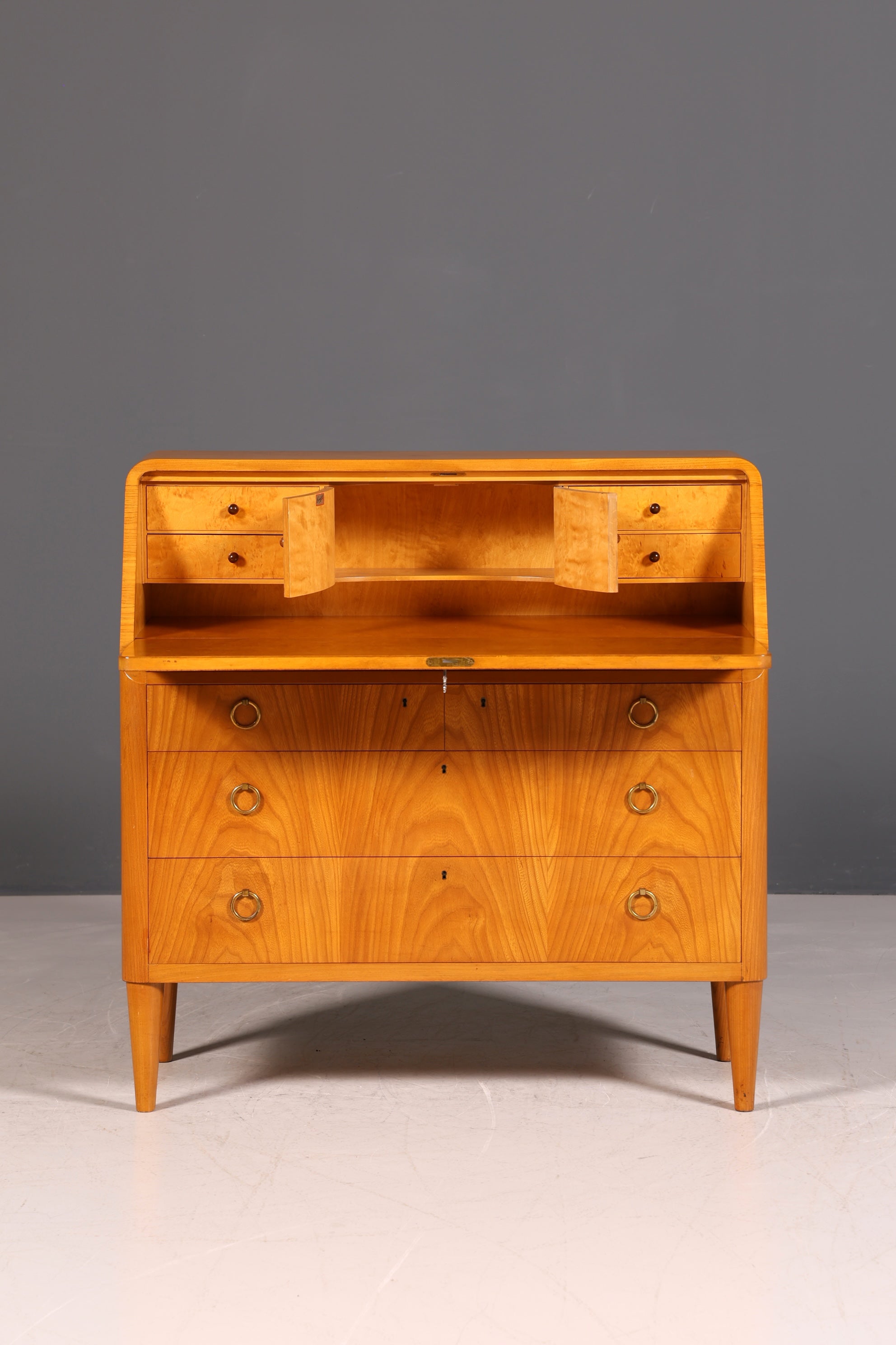 G025 Finish Schlichter Mid Century Sekretär Vintage Schreibmöbel echt Holz Kommode Office Secretary