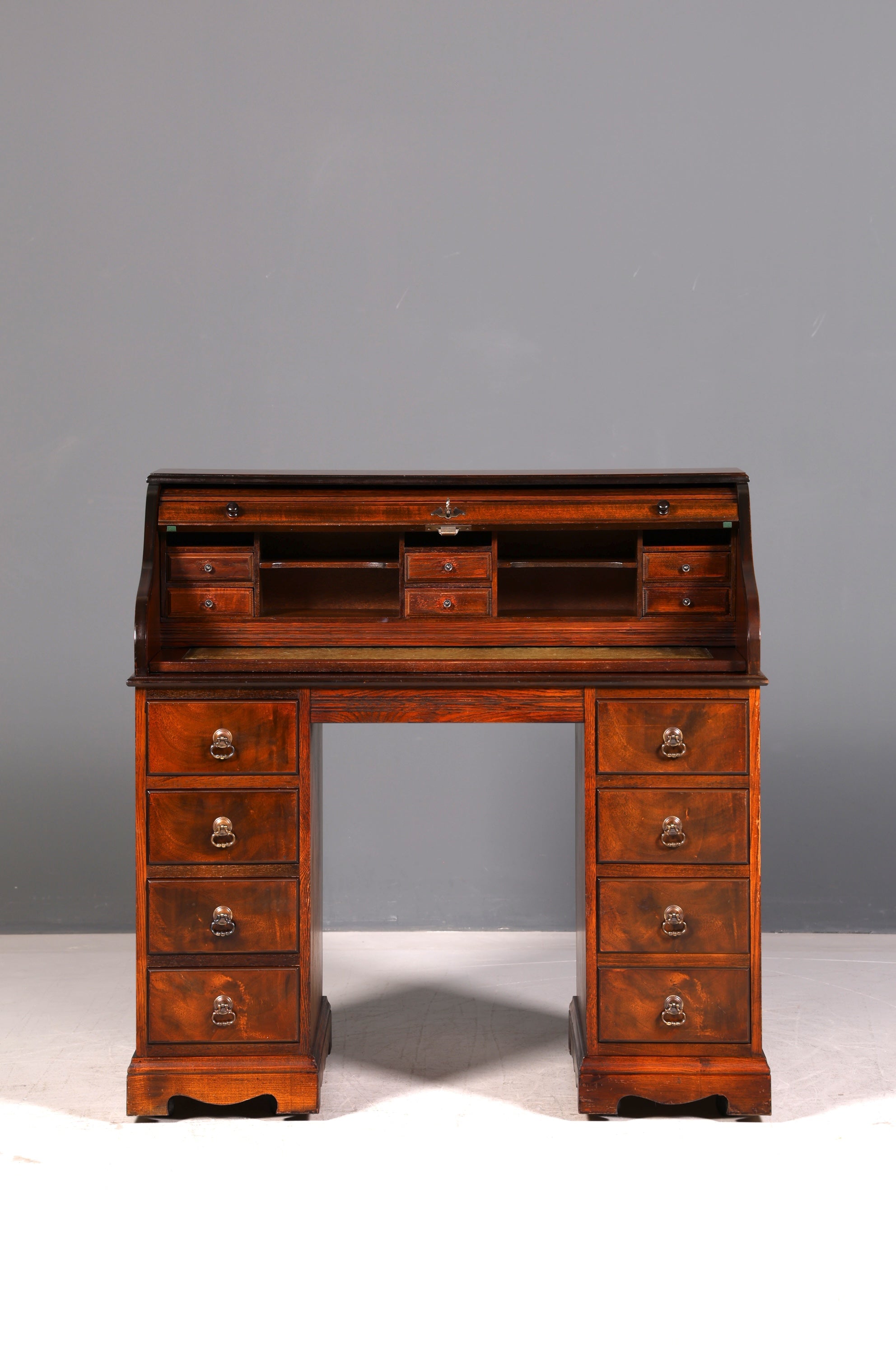 Wunderschöner Englischer Rollladen Schreibtisch Rolltop Desk Sekretär Antik echt Lederauflage Bürotisch Vintage