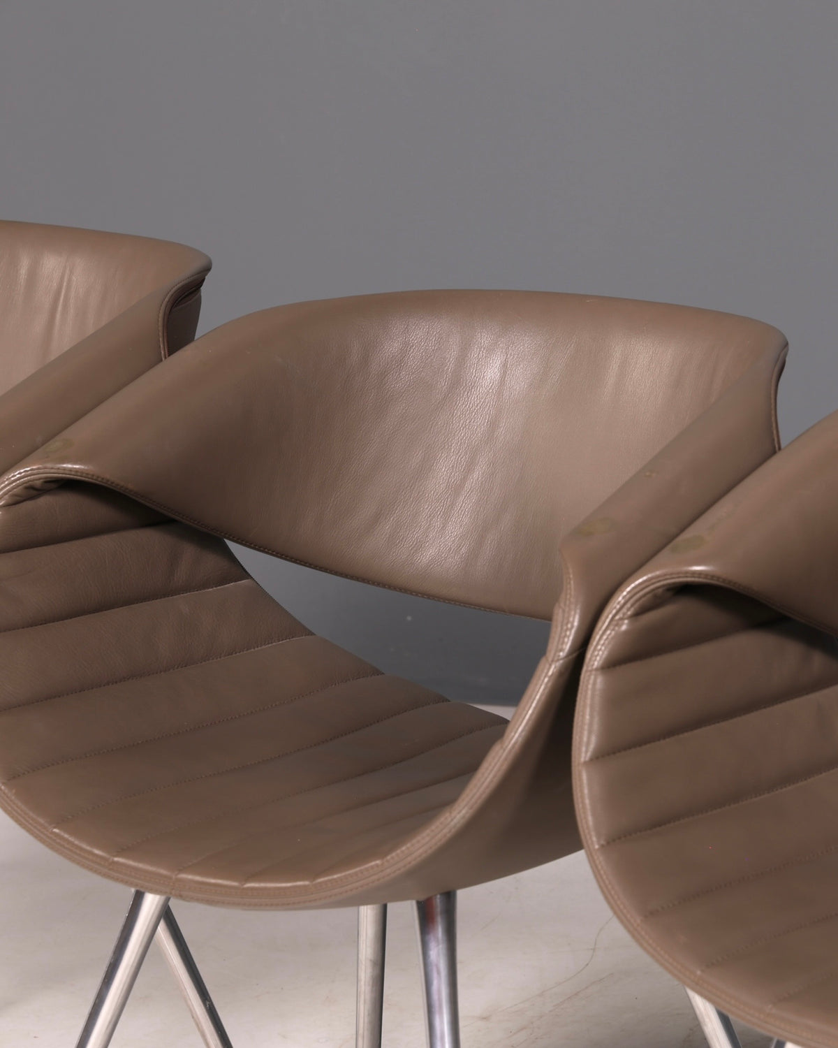 Edles 4er-Set Züco Little Perillo Design Ledersessel Echtleder Armlehnstuhl Chrom Modern