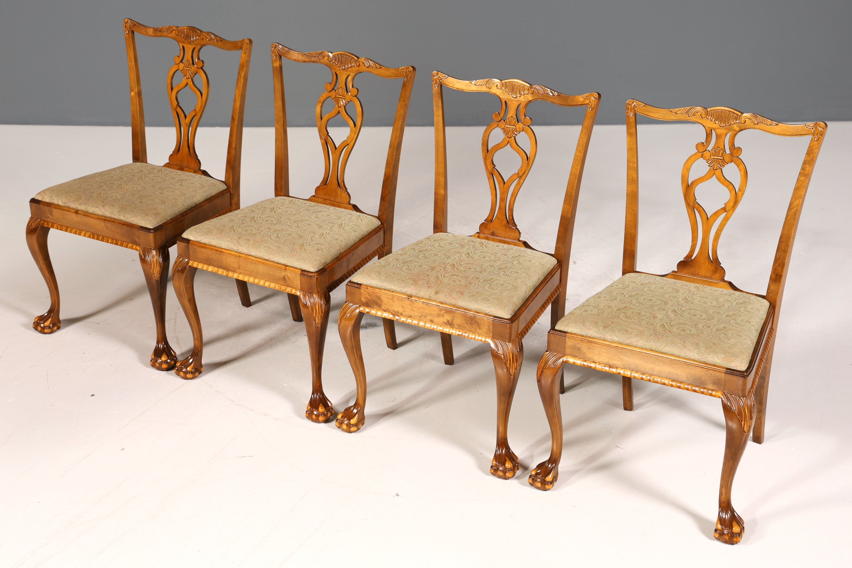 4x Wunderschöne Chippendale Stühle Barock Stil Stuhlset Polsterstuhl Set Englisch Küchenstühle Esszimmer Stühle