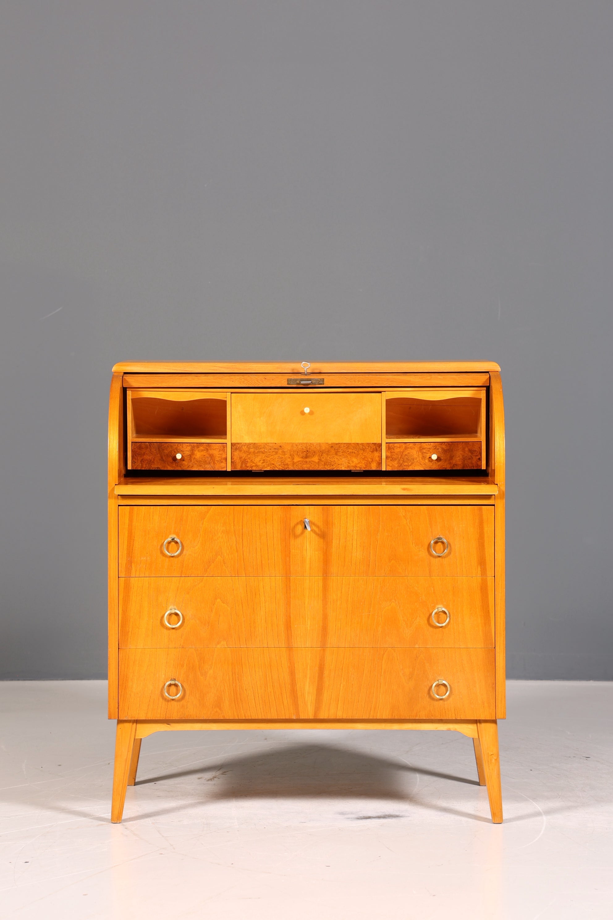 Traumhafter Mid Century Rollladen Sekretär echt Holz Büro Schrank Vintage Schreibkommode