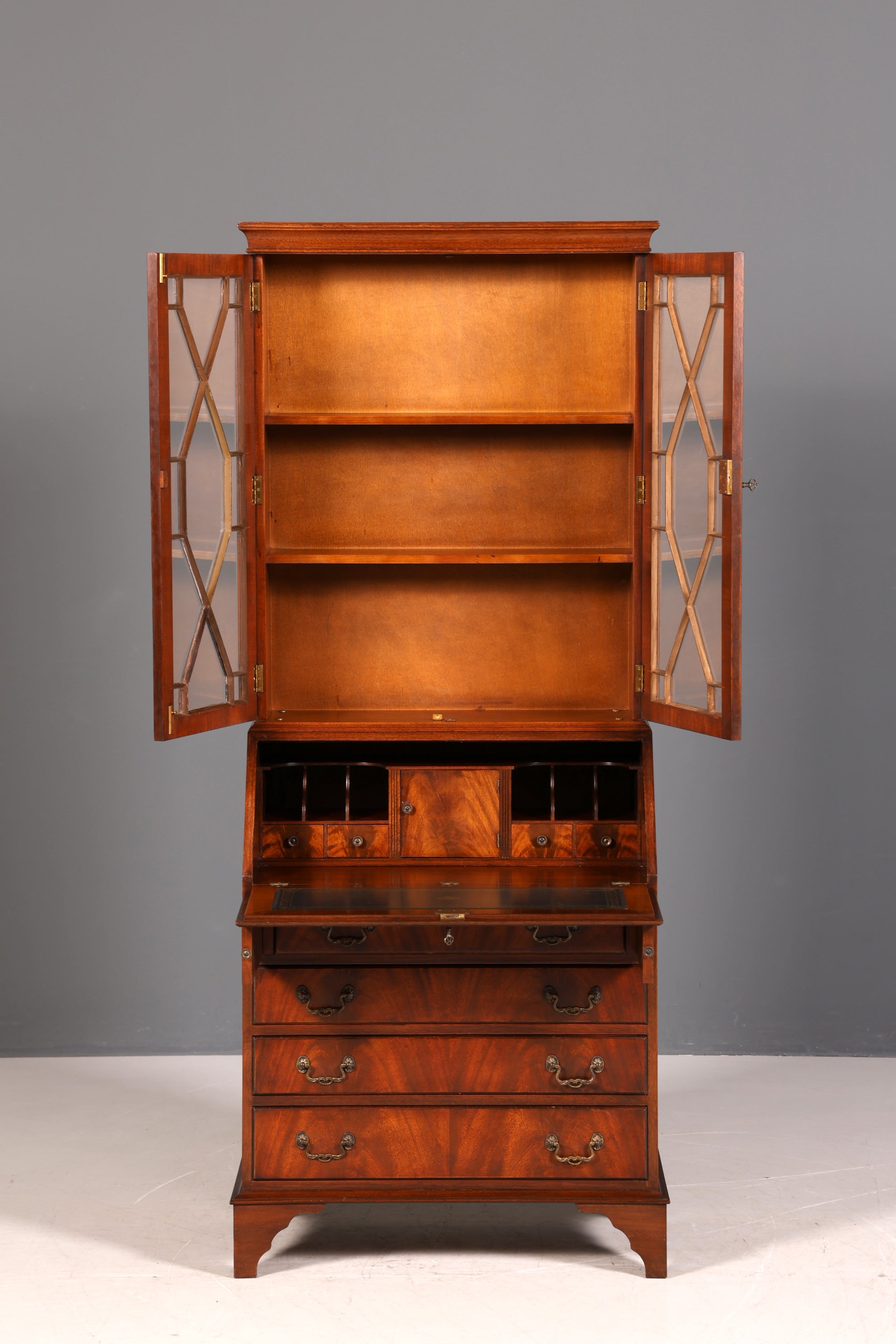 G394 Finish cm Wunderschöner Englischer Sekretär Büro Aufsatzsekretär Antik 60S Vitrinen Schrank UK (Kopie)