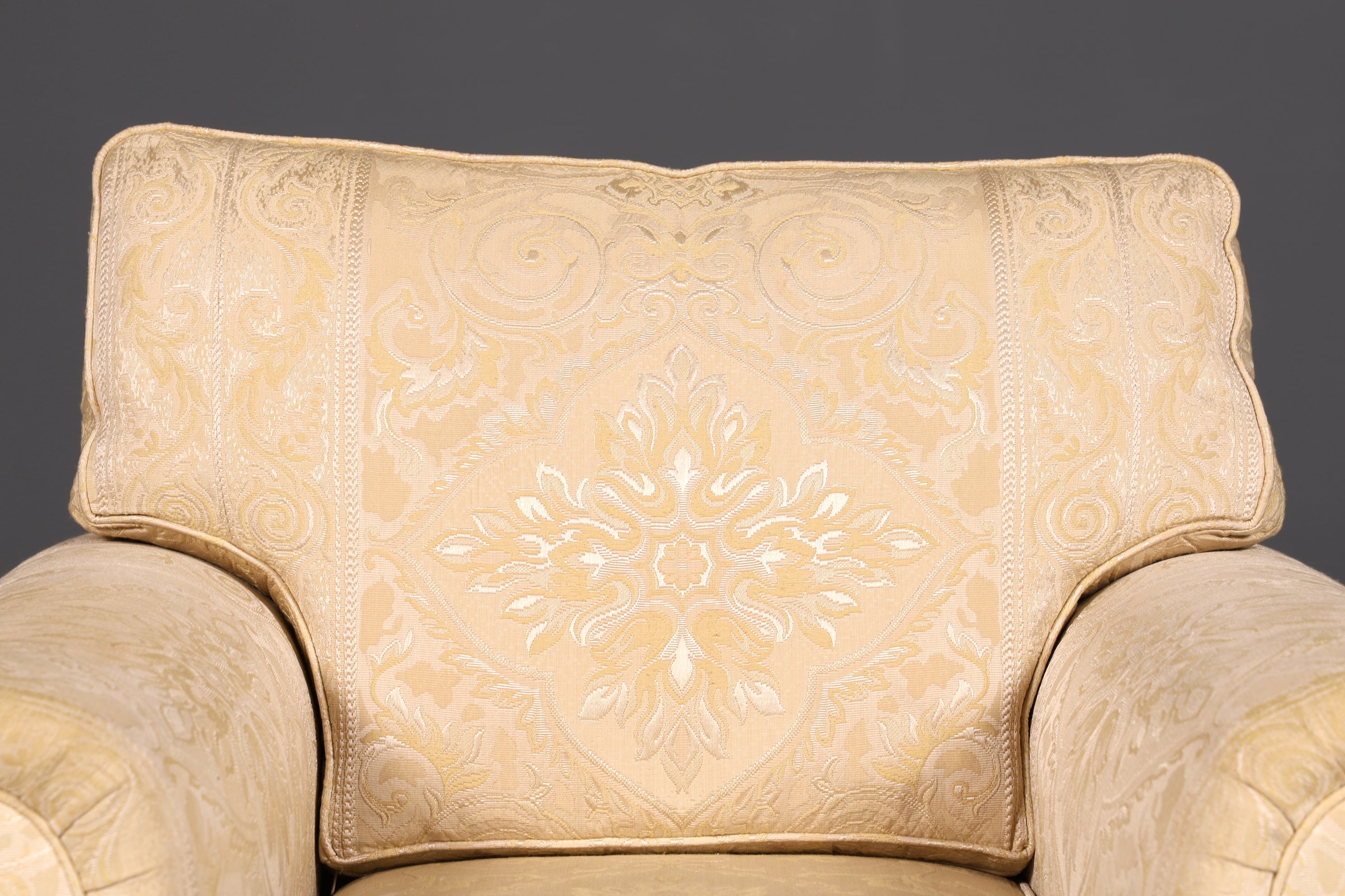 Wunderschöner Englischer Sessel Creme Gold Stoff Clubsessel Armlehnsessel Landhaus Loungesessel Vintage