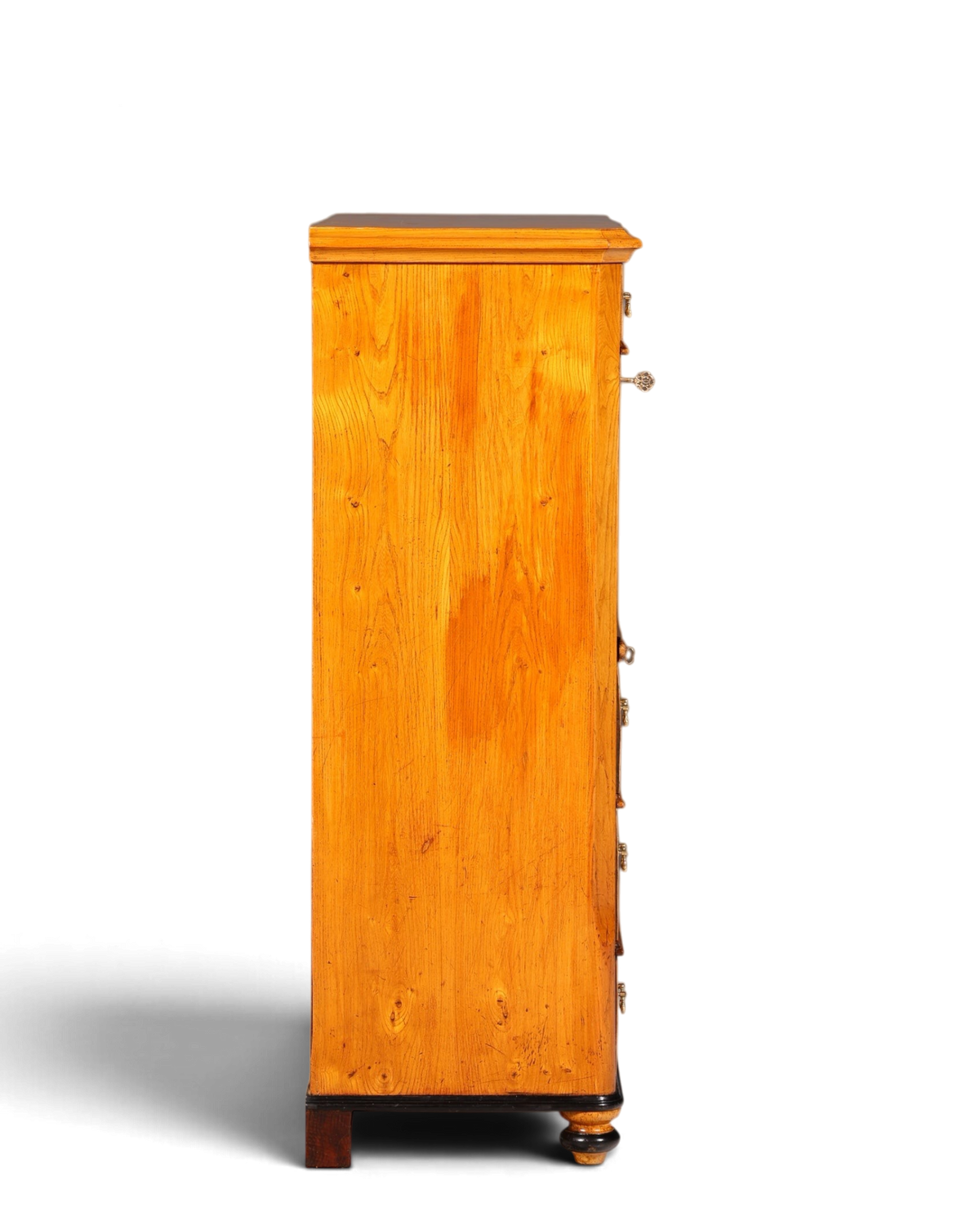 Hauptstadt Möblerei antiker Biedermeier Sekretär aus Echtholz mit dekorativen Messingbeschlägen, Seitenansicht