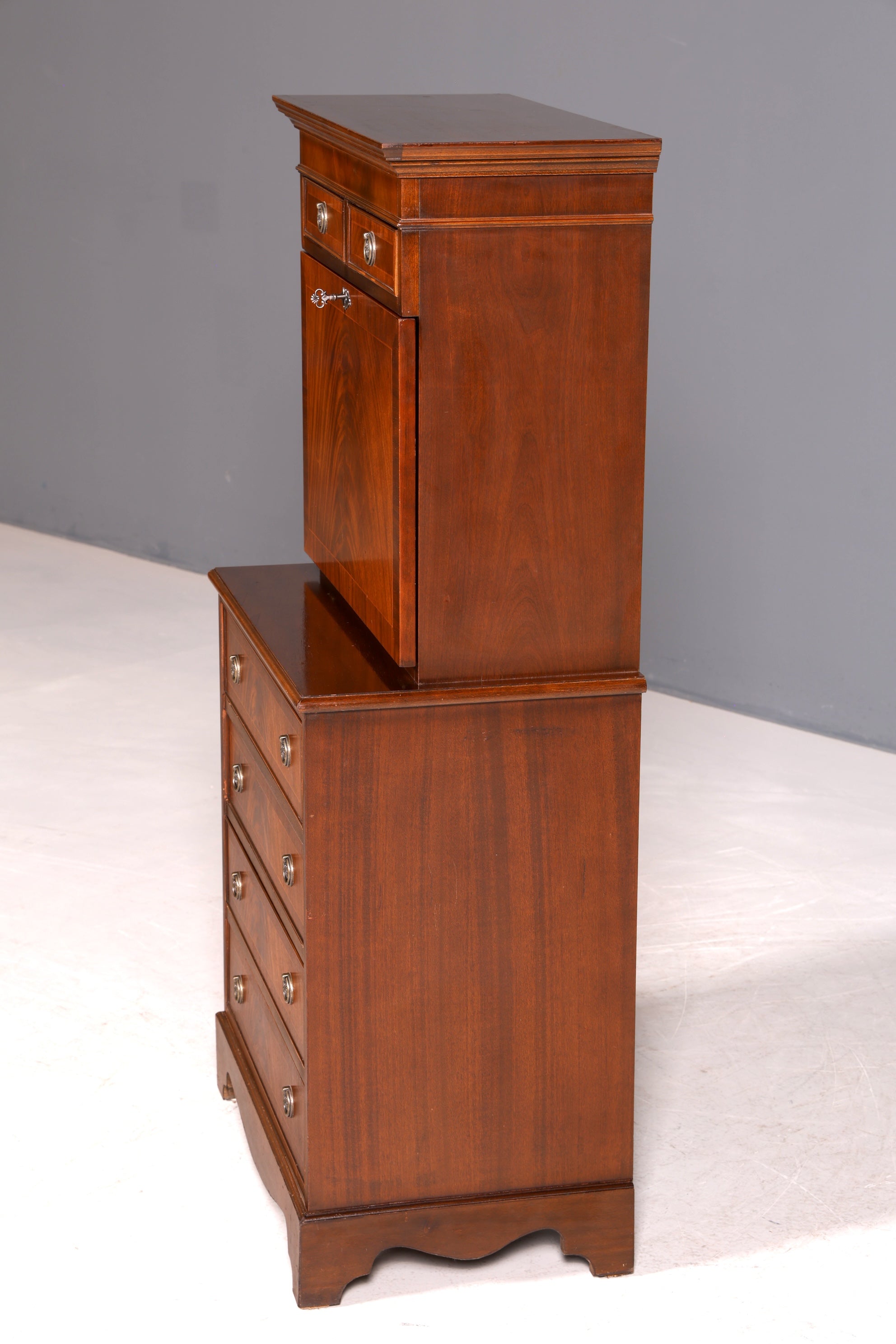 G026 Finish cm Wunderschöner Englischer Sekretär Büro Aufsatzsekretär Antik 60S Vitrinen Schrank UK