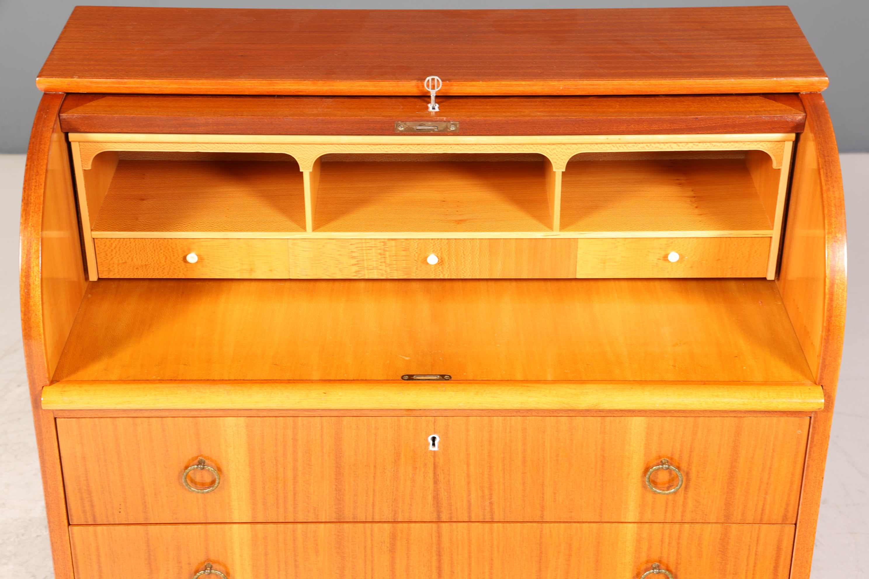 Stilvoller Mid Century Rollladen Sekretär echt Holz Büro Schrank Vintage Schreibkommode