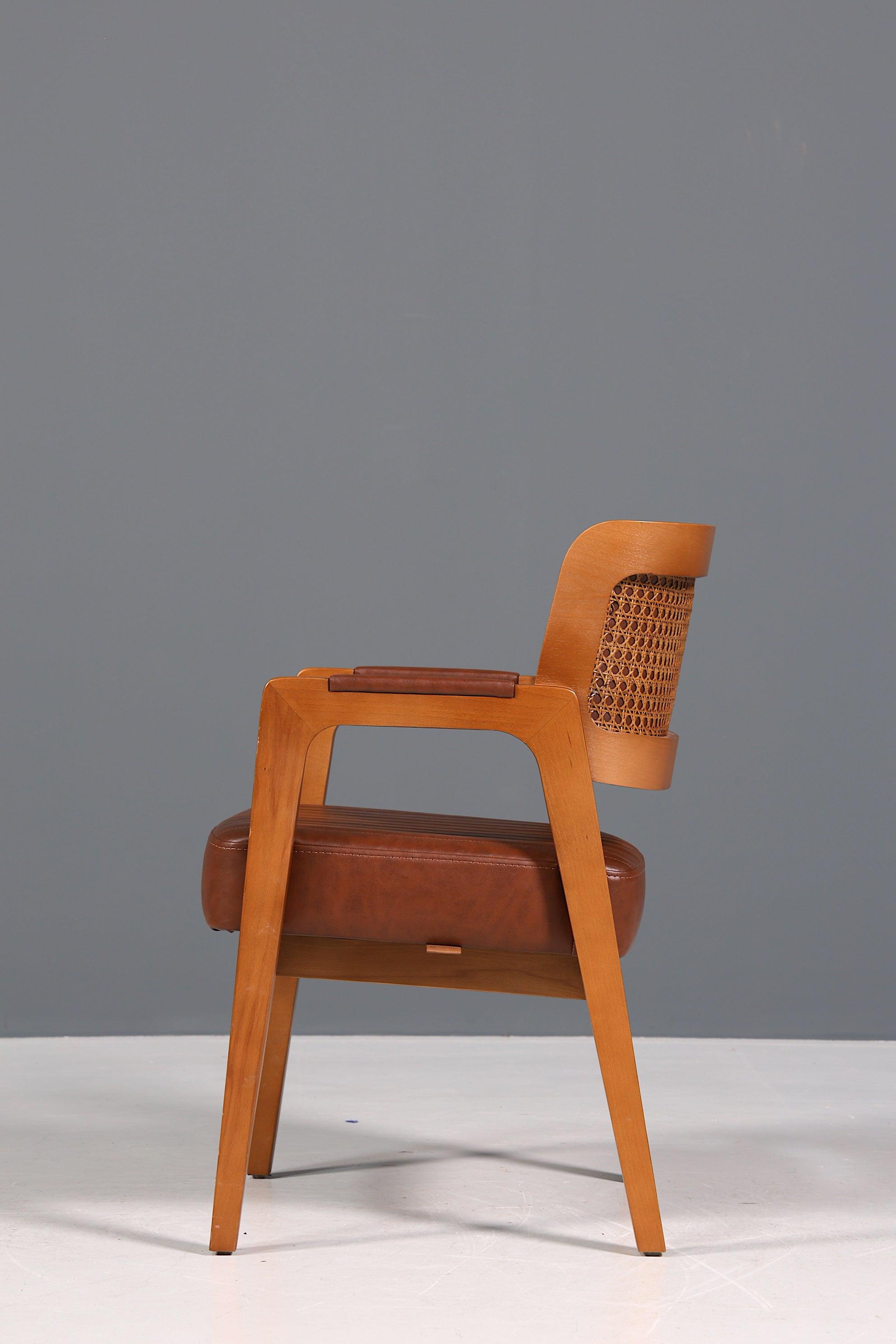 Edler Armlehnstuhl "LIMA" Esszimmerstuhl mit Korbgeflecht in Braun Polsterstuhl Küchenstuhl Sekretär Stuhl