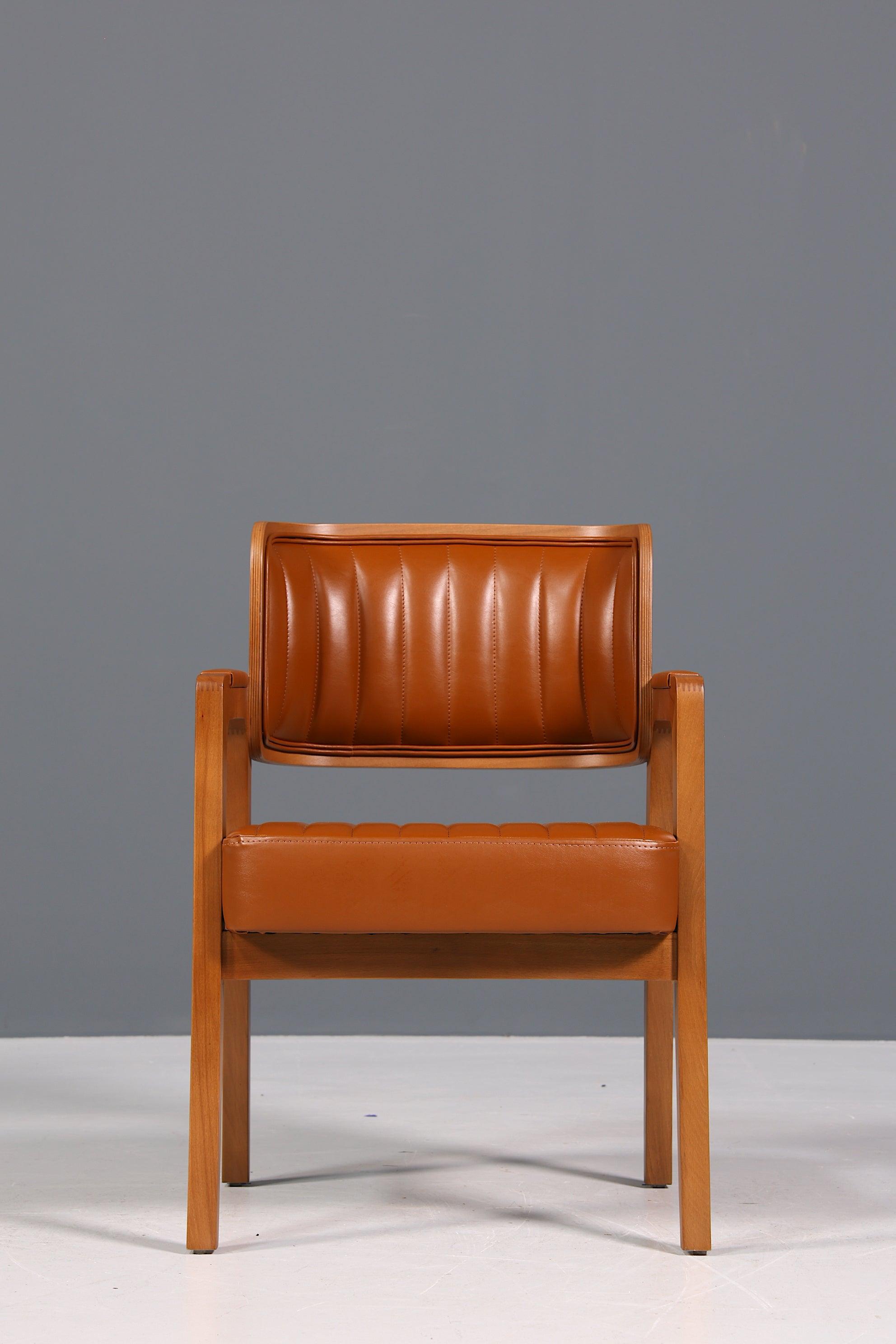 Edler Armlehnstuhl "LIMA" Cognac Esszimmerstuhl mit Korbgeflecht Polsterstuhl Armlehnstuhl Sekretär Stuhl