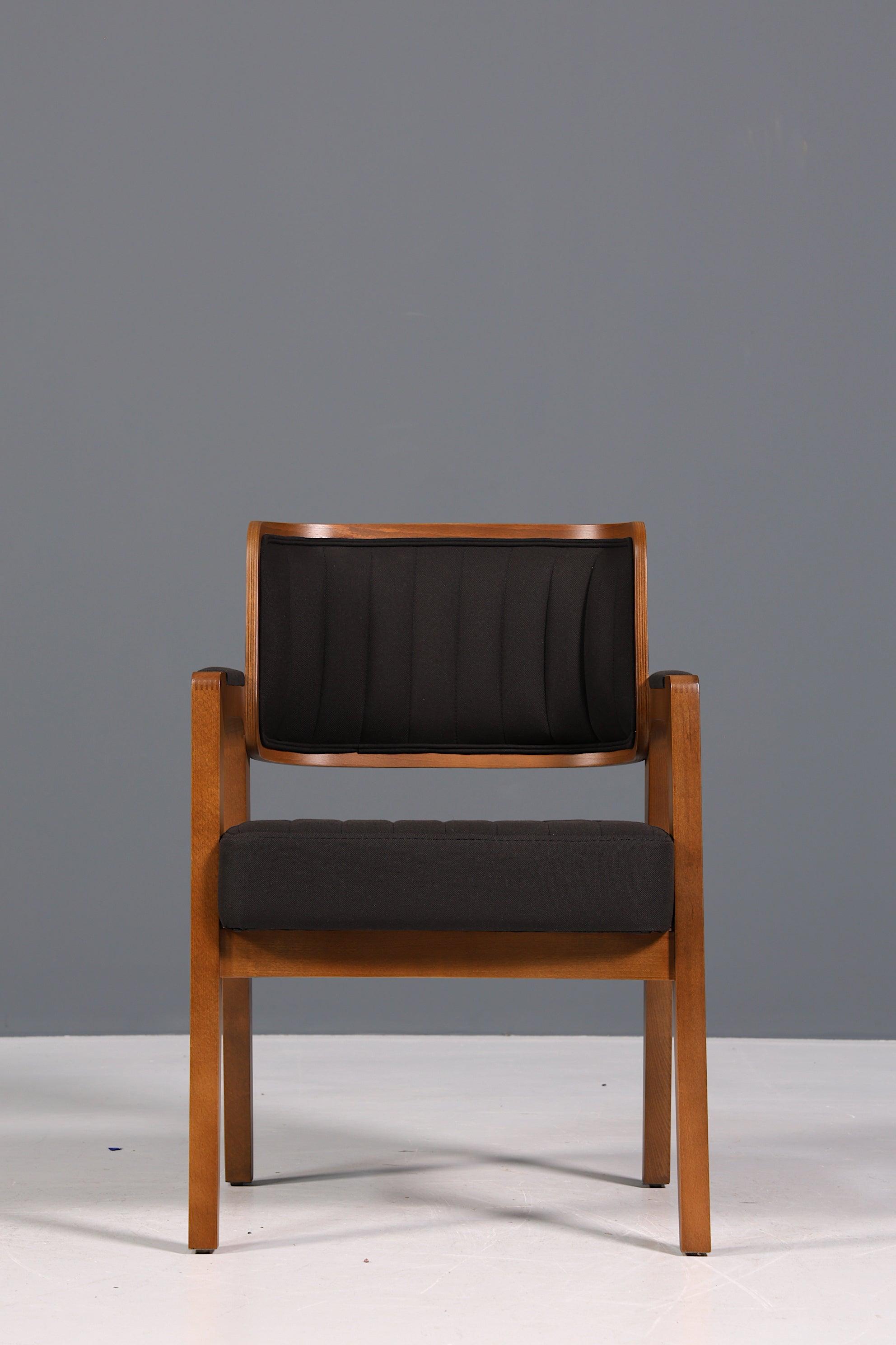 Edler Armlehnstuhl "LIMA" Esszimmerstuhl mit Korbgeflecht Schwarz Stoff Polsterstuhl Küchenstuhl