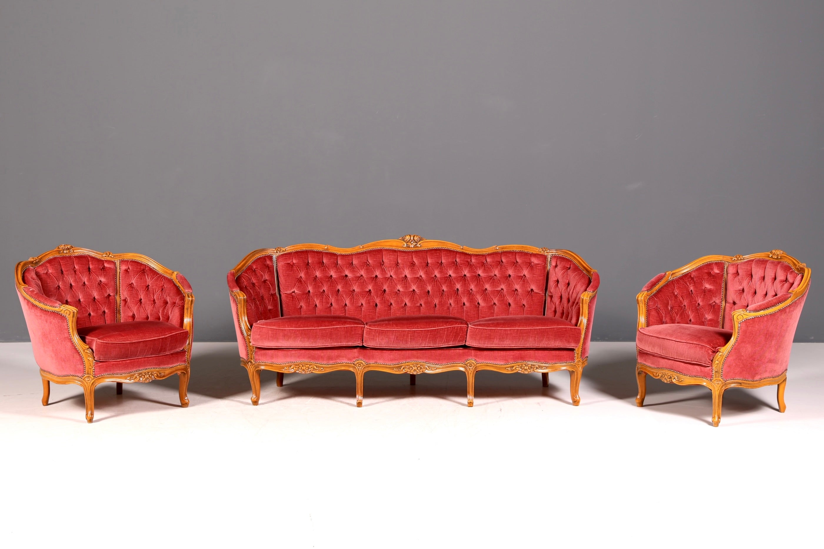 G063 Finish cm Edler Chippendale Armlehnsessel Barock Stil Sessel Armchair Samt Stoff Sessel