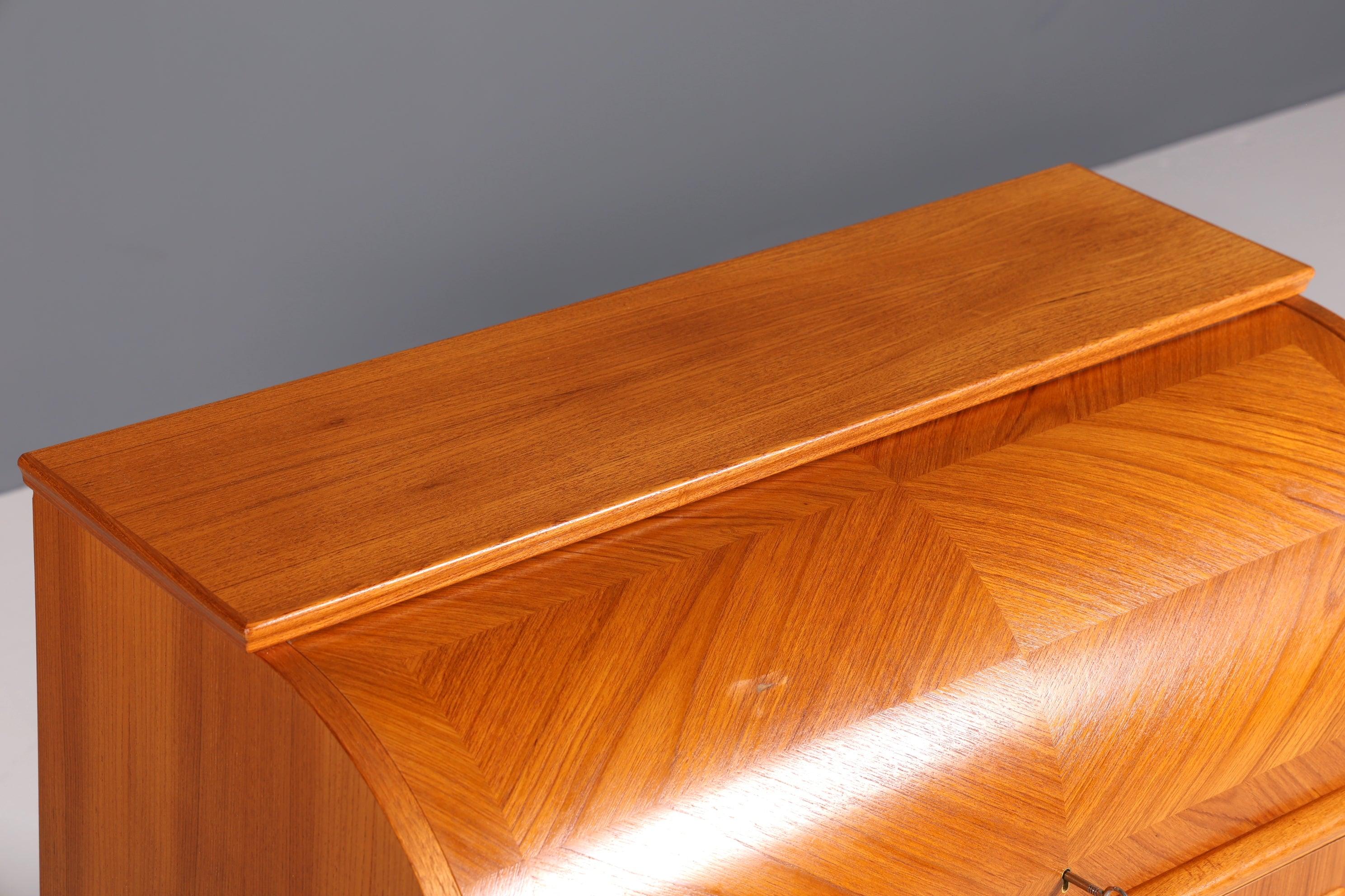 Wunderschöner Mid Century Rollladen Sekretär Danish Design Teak Holz Rollladen Kommode