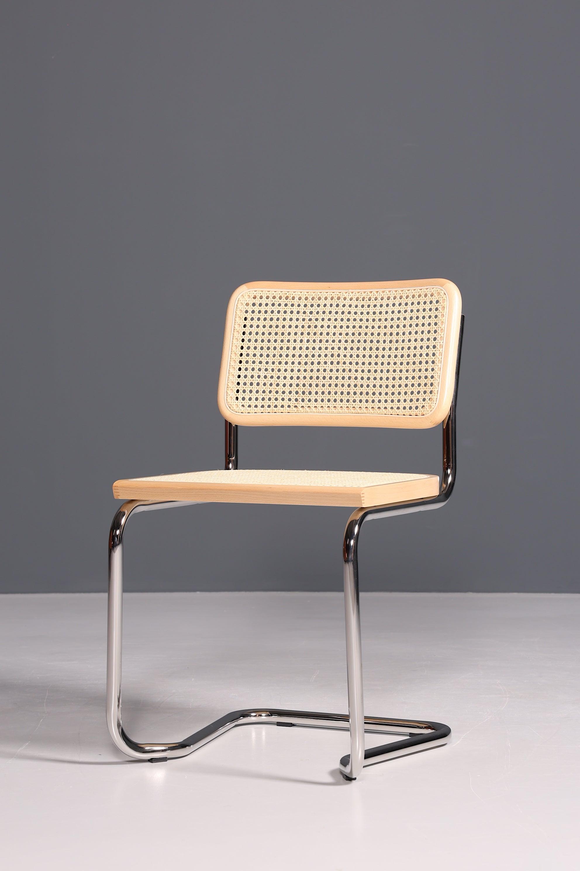 Korbgeflecht Freischwinger Stuhl "Milano" Made in Italy Beige Wippstuhl Küchenstuhl Esszimmer Stuhl