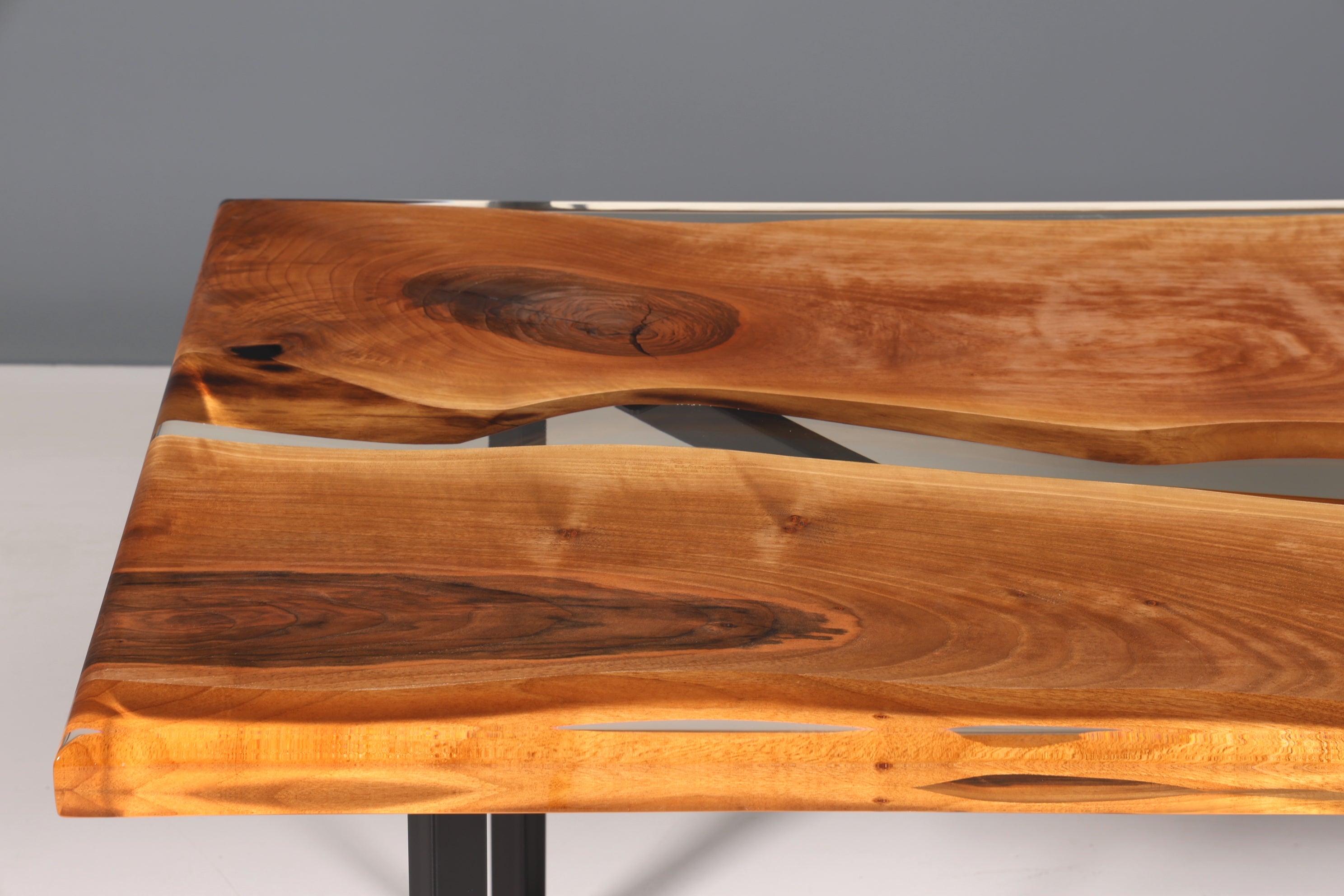 Beeindruckender Epoxidharz Tisch 220-90 cm Epoxy Nussbaum massiv Holz Esszimmer Tisch Küchentisch