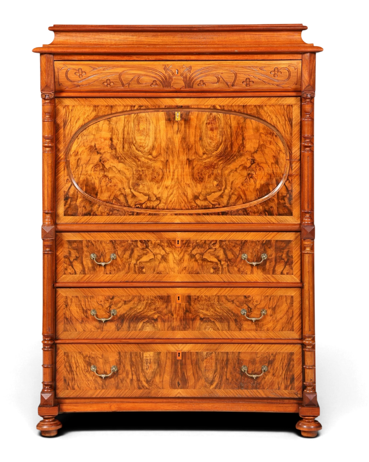 Traumhafter Louis Philippe Sekretär um 1870 Vertiko Nussbaum Highboard Kommode Sekretär Schrank