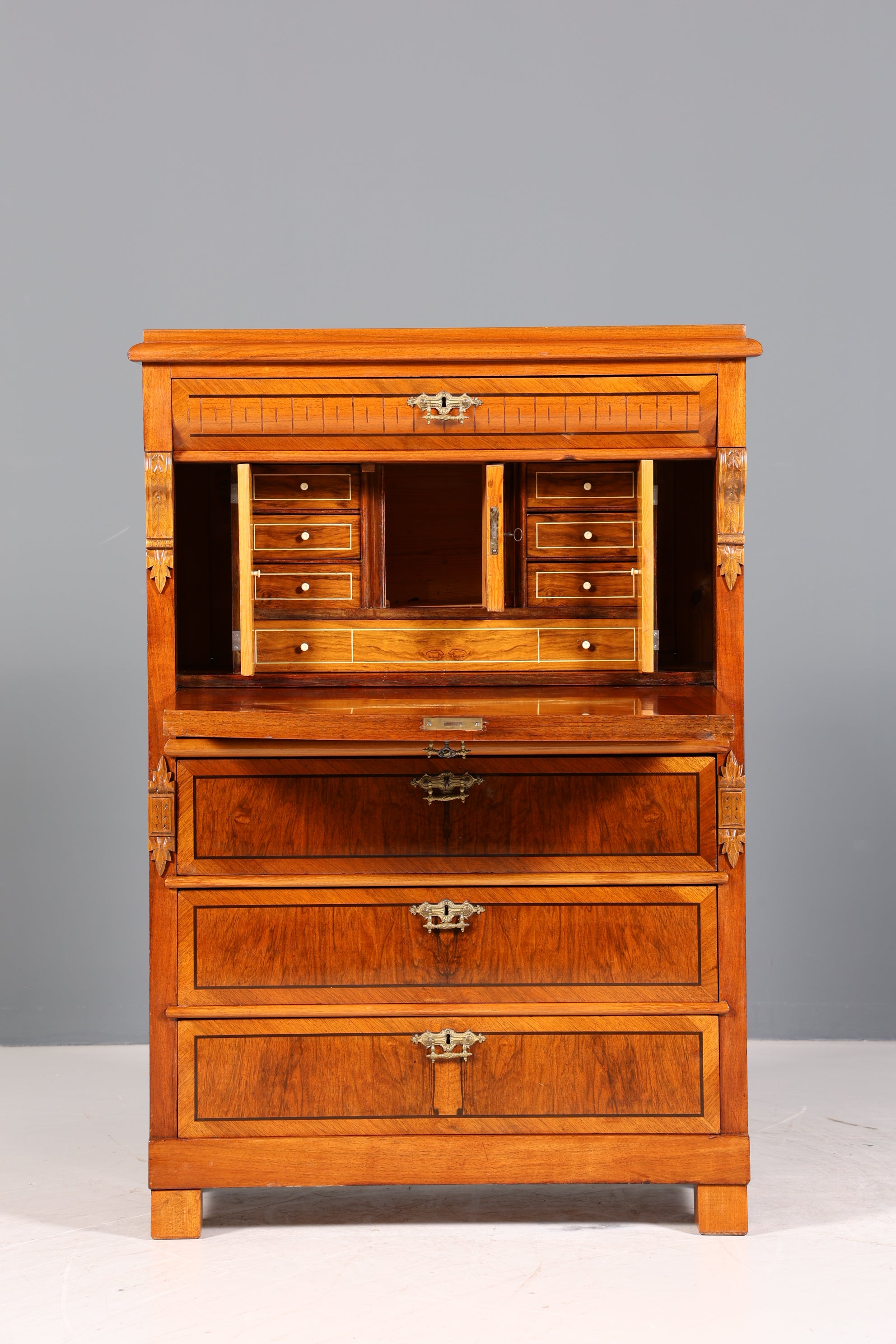 Edler Gründerzeit Sekretär Vertiko Highboard Louis Philippe Kommode Sekretär Schrank um 1880