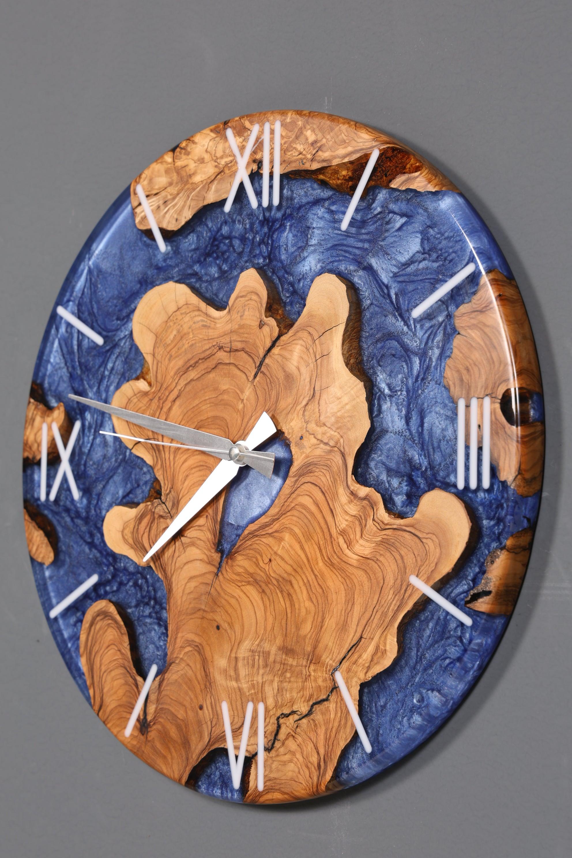 Stilvolle Handgefertigte Epoxidharz Wanduhr Olivenbaum Uhr Epoxy Analog Uhr