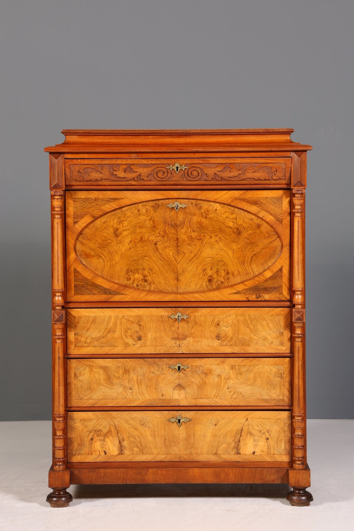 Stilvoller Gründerzeit Sekretär Vertiko Nussbaum Highboard Louis Philippe Kommode Sekretär Schrank um 1880