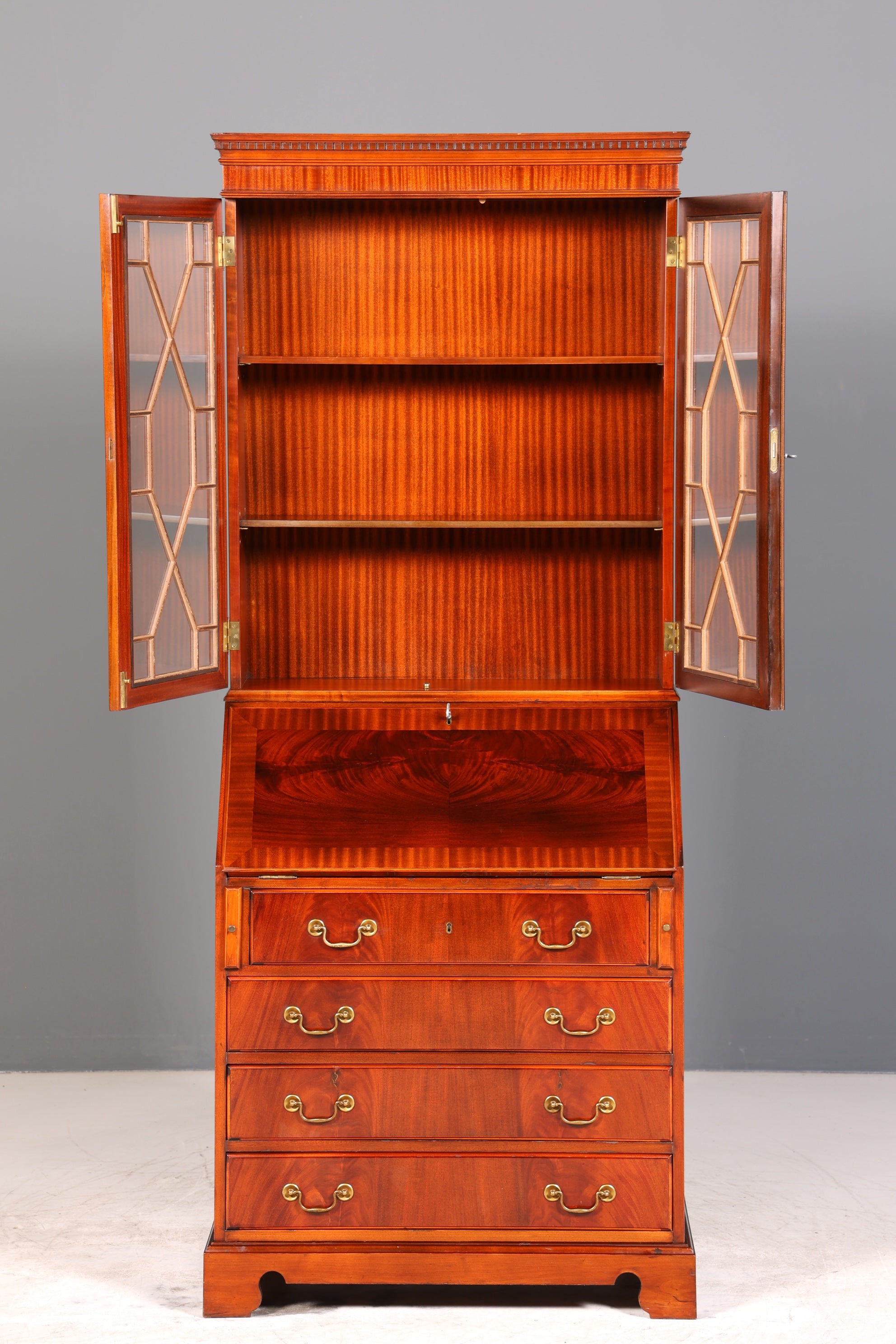 Stilvoller Englischer Sekretär Büro Aufsatzsekretär Antik 60s Vitrinen Schrank UK