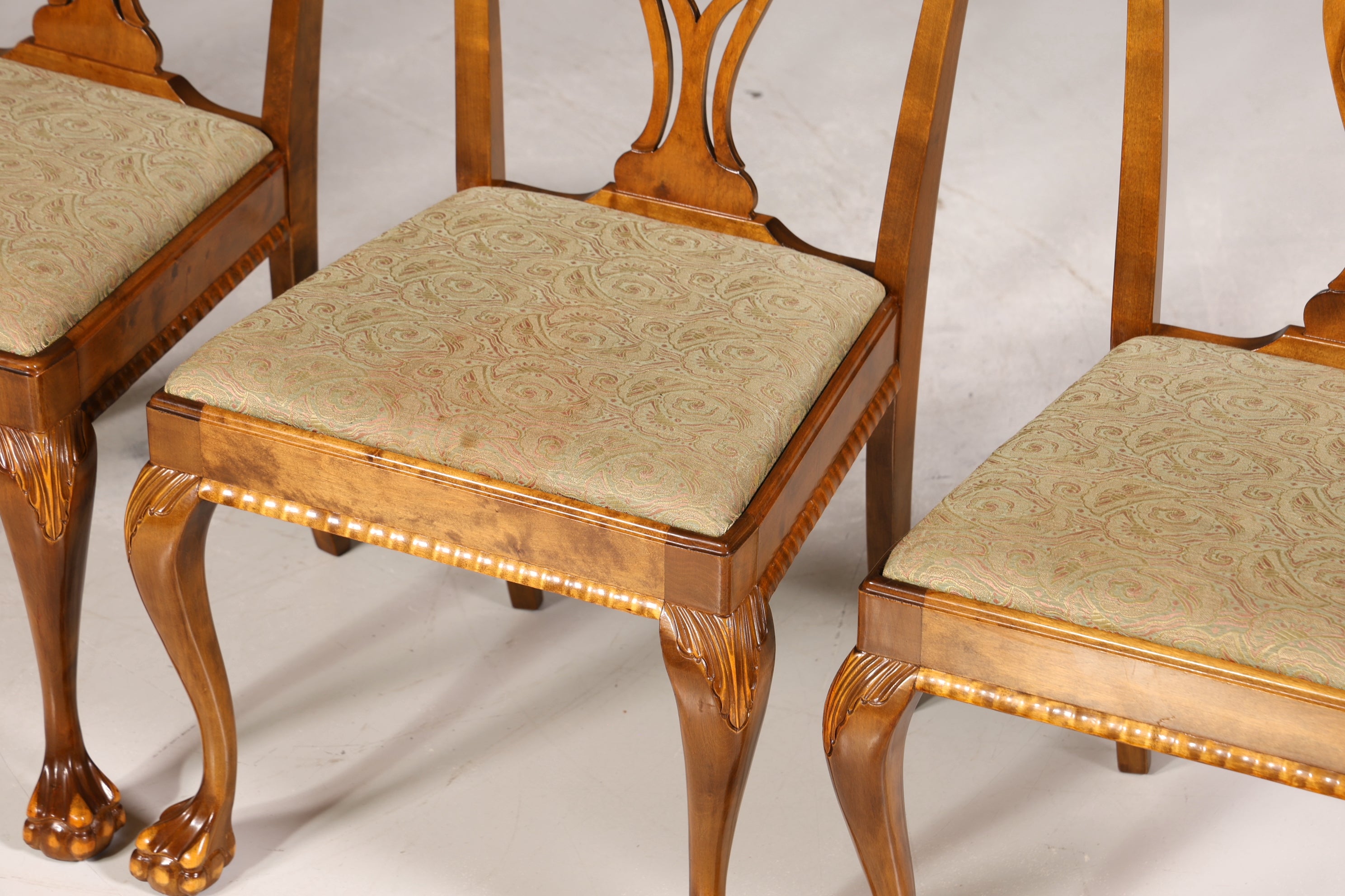 4x Wunderschöne Chippendale Stühle Barock Stil Stuhlset Polsterstuhl Set Englisch Küchenstühle Esszimmer Stühle