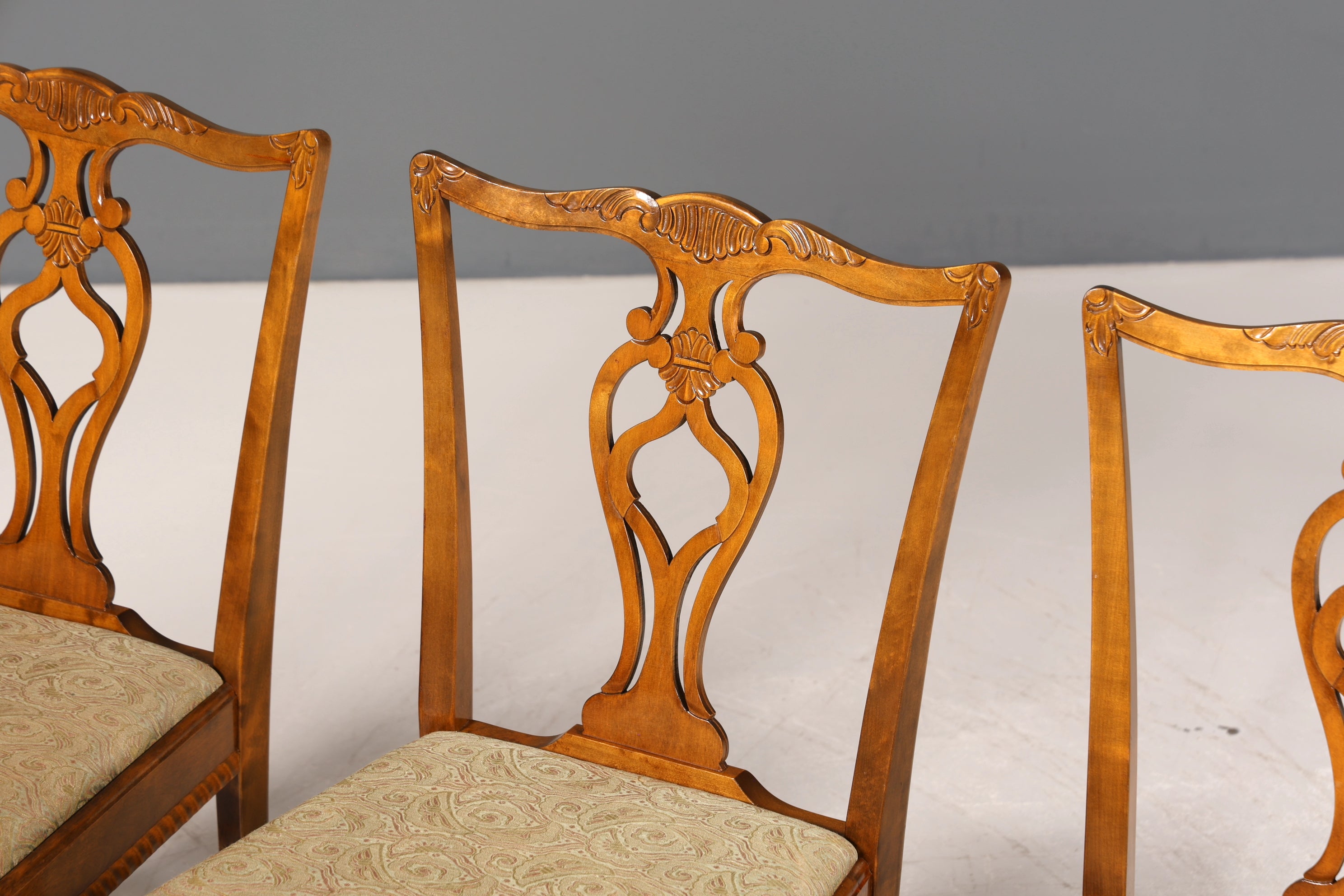 4x Wunderschöne Chippendale Stühle Barock Stil Stuhlset Polsterstuhl Set Englisch Küchenstühle Esszimmer Stühle