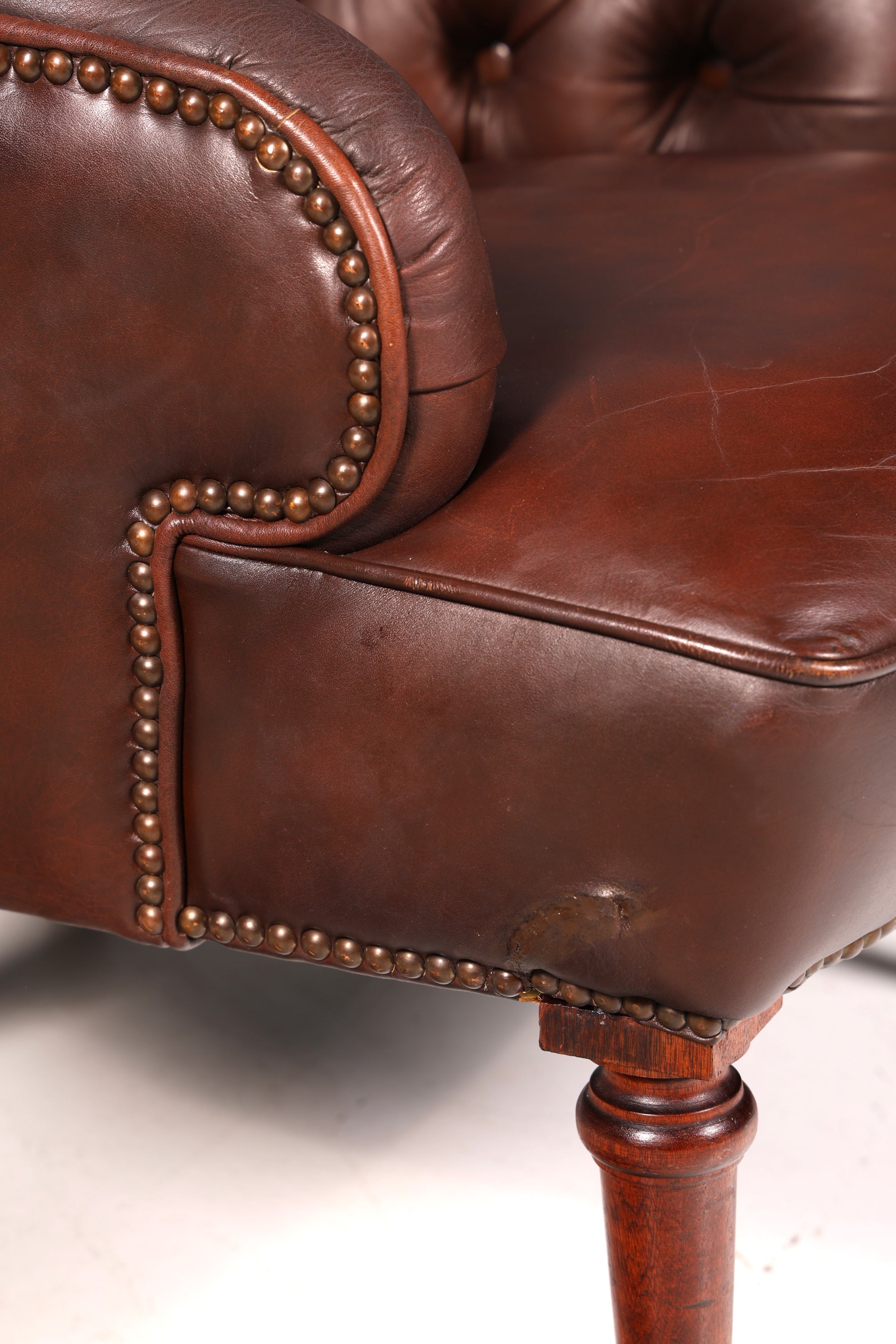 Wunderschöner Chesterfield Ledersessel Braun Echt Leder Englisch Clubsessel Sessel Knopfheftung Sekretär Stuhl Antik Vintage