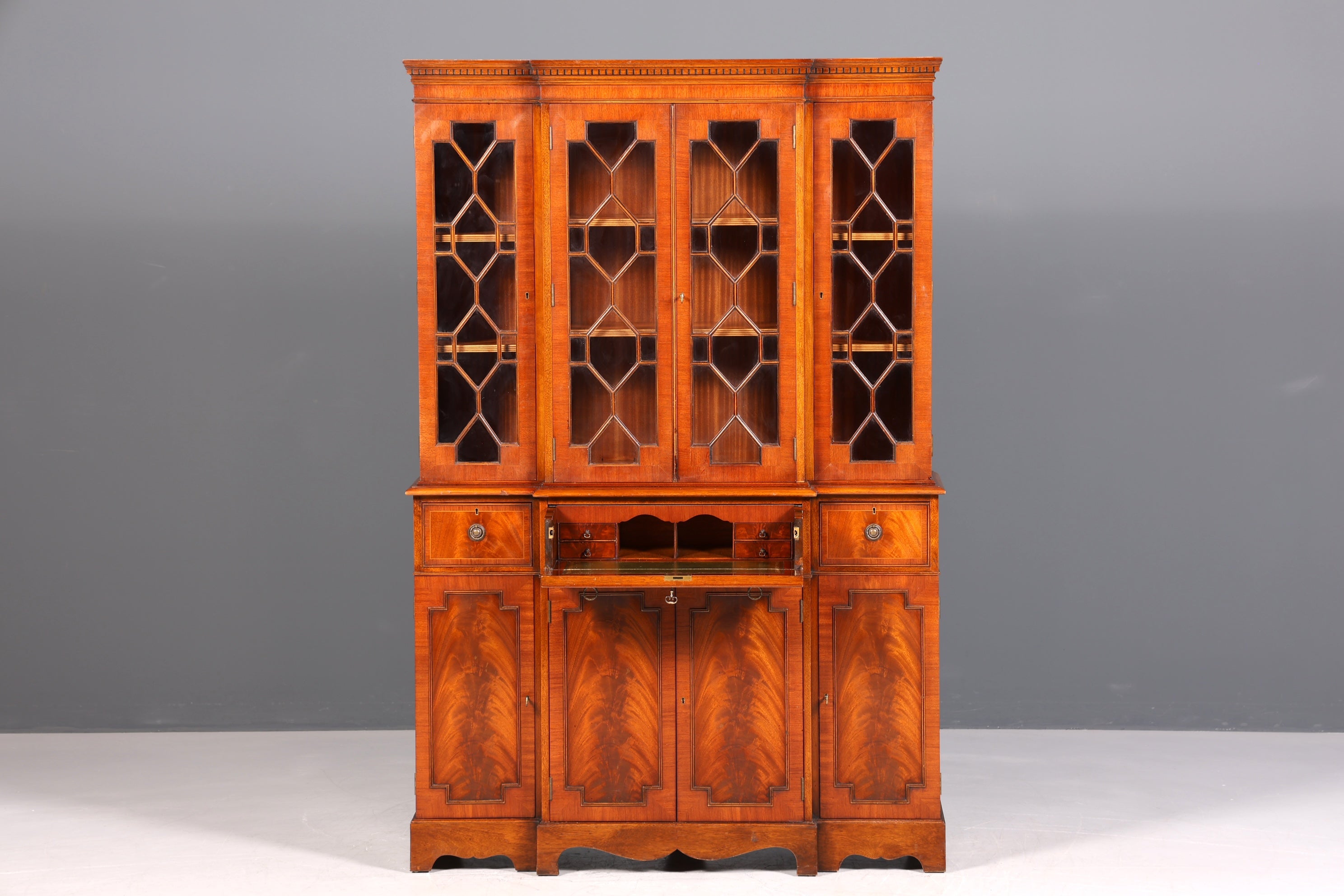 Beautiful English display cabinet, real wood secretary desk, library bookcase, bookshelf