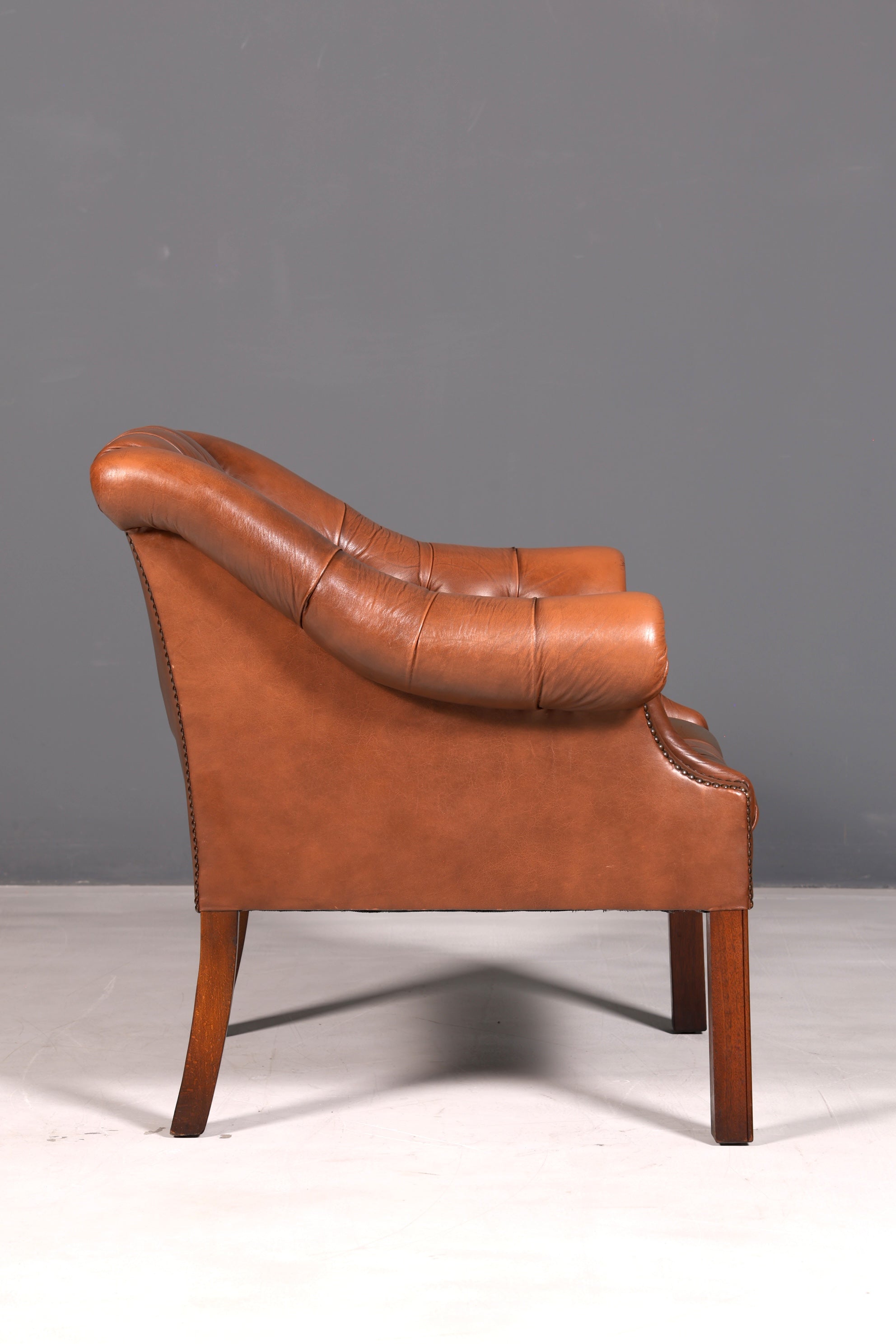 Edler Chesterfield Sessel Clubsessel Echtleder Braun Englischer Armlehnsessel Ledersessel