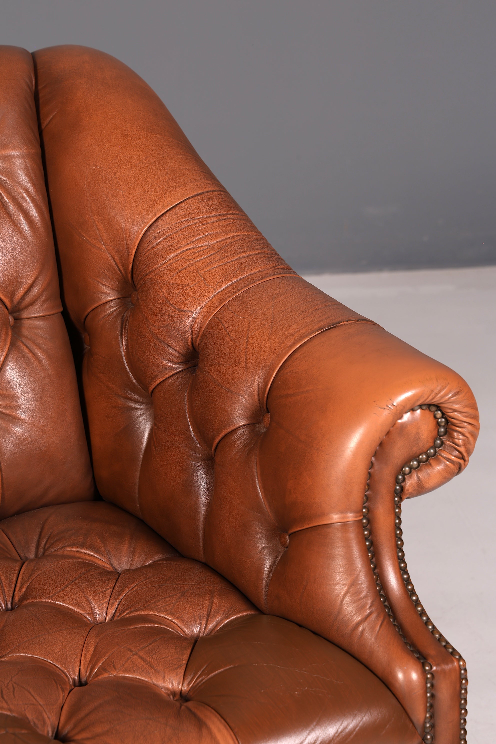 Edler Chesterfield Sessel Clubsessel Echtleder Braun Englischer Armlehnsessel Ledersessel