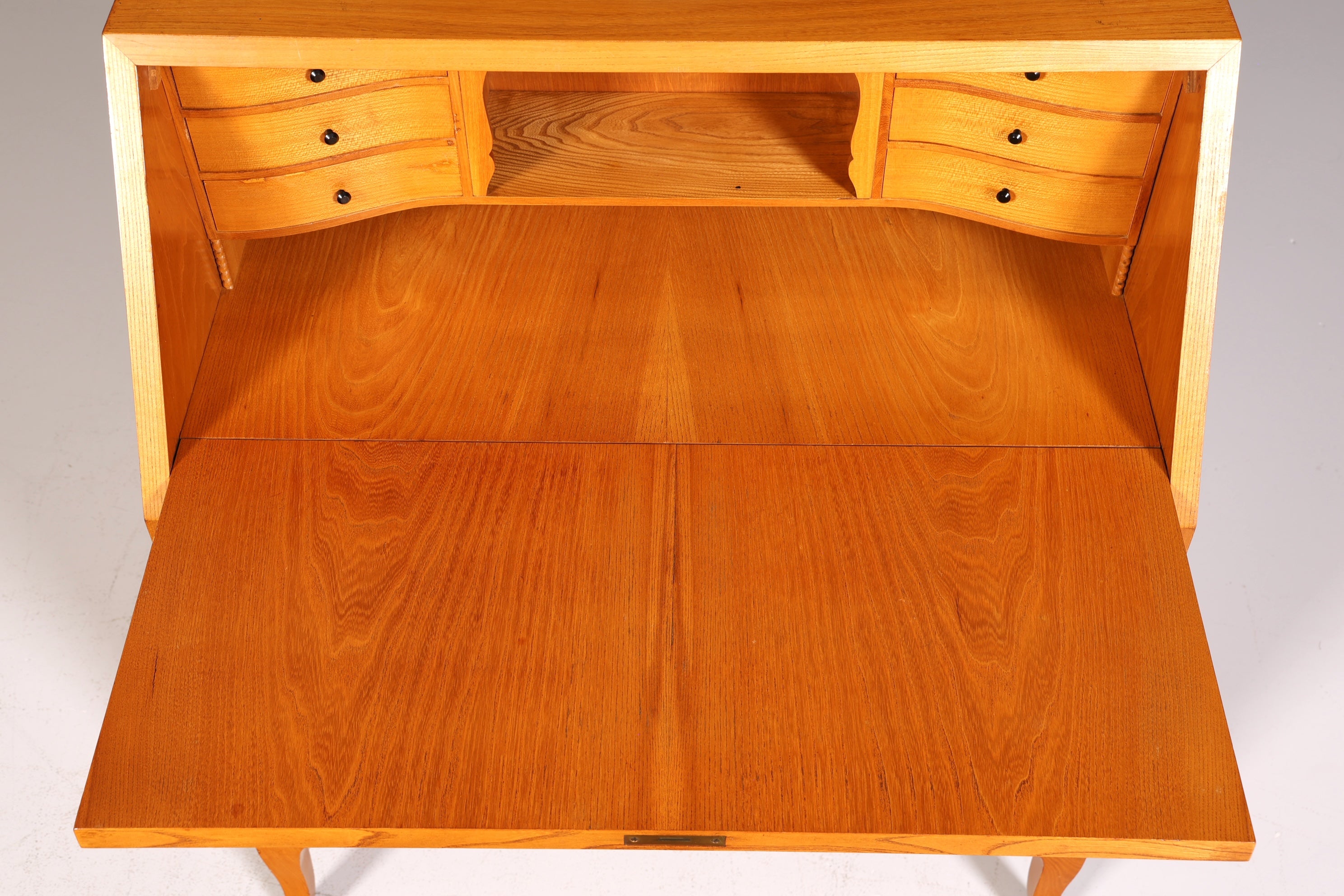 F226 Finish cm Schlichter Mid Century Sekretär Vintage Schreibmöbel echt Holz Kommode Office Secretary