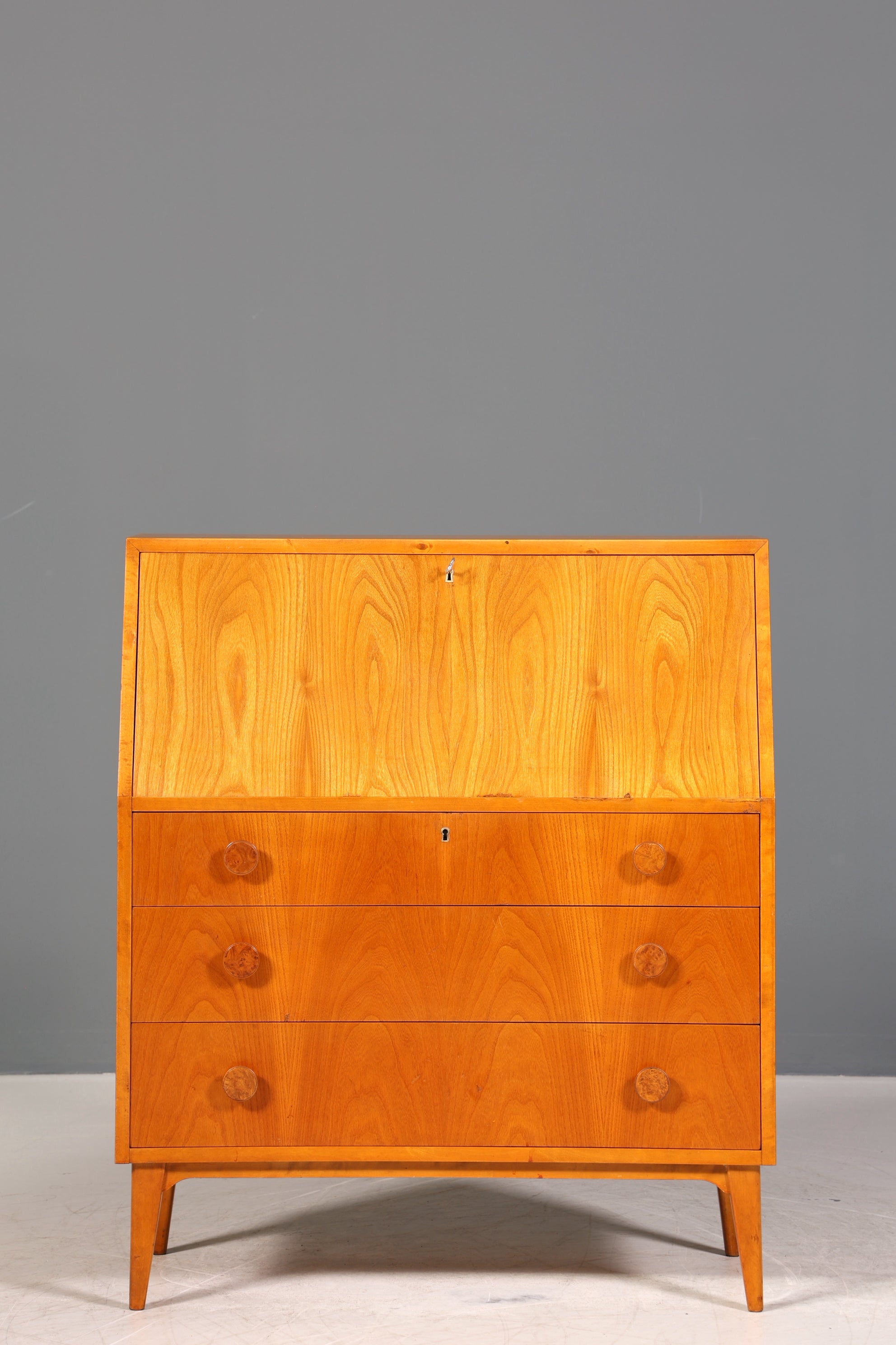 Schlichter Mid Century Sekretär Vintage Schreibmöbel echt Holz Kommode Office Secretary