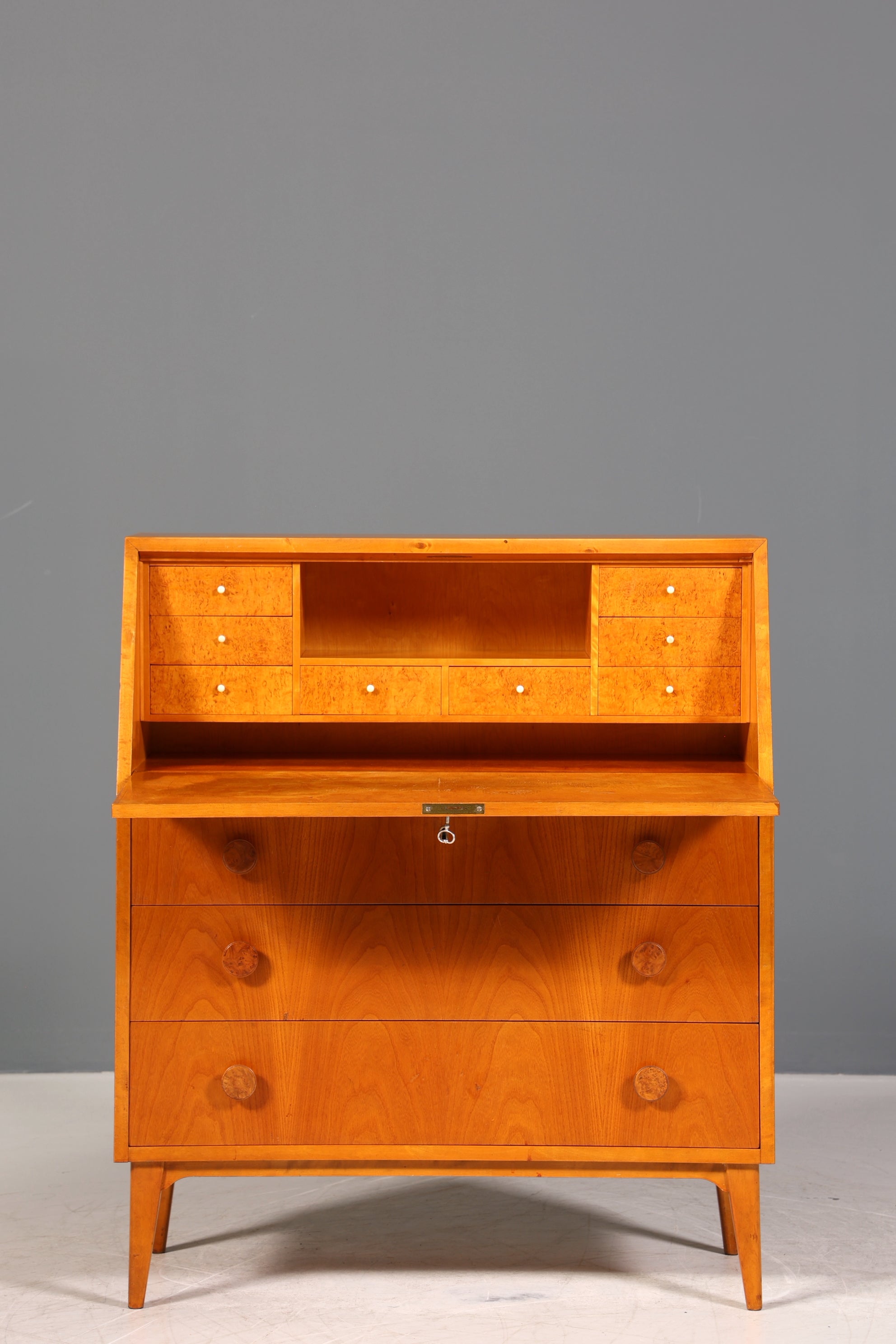 Schlichter Mid Century Sekretär Vintage Schreibmöbel echt Holz Kommode Office Secretary
