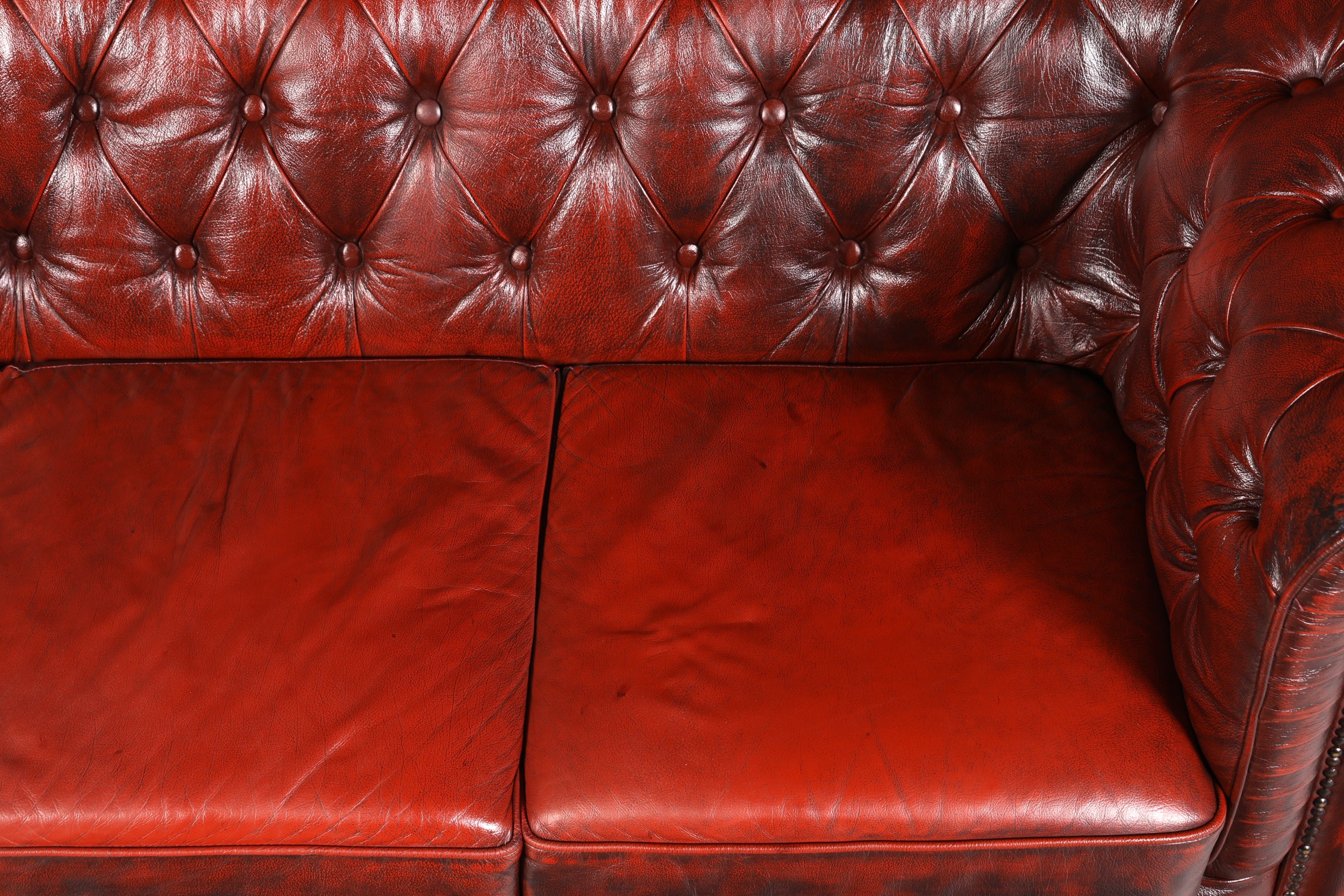 F956 Finish cm Wunderschönes Original Chesterfield Sofa 3- Sitzer echt Leder Oxblood Couch Englisch
