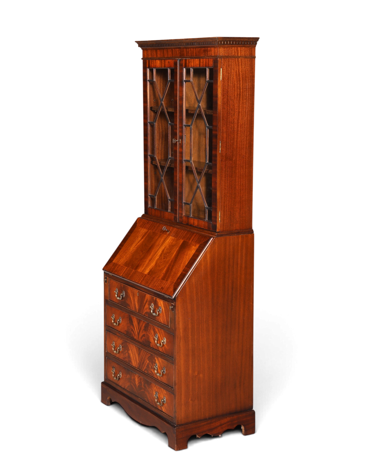 F973 Finish cm Wunderschöner Englischer Sekretär Büro Aufsatzsekretär Antik 60S Vitrinen Schrank UK