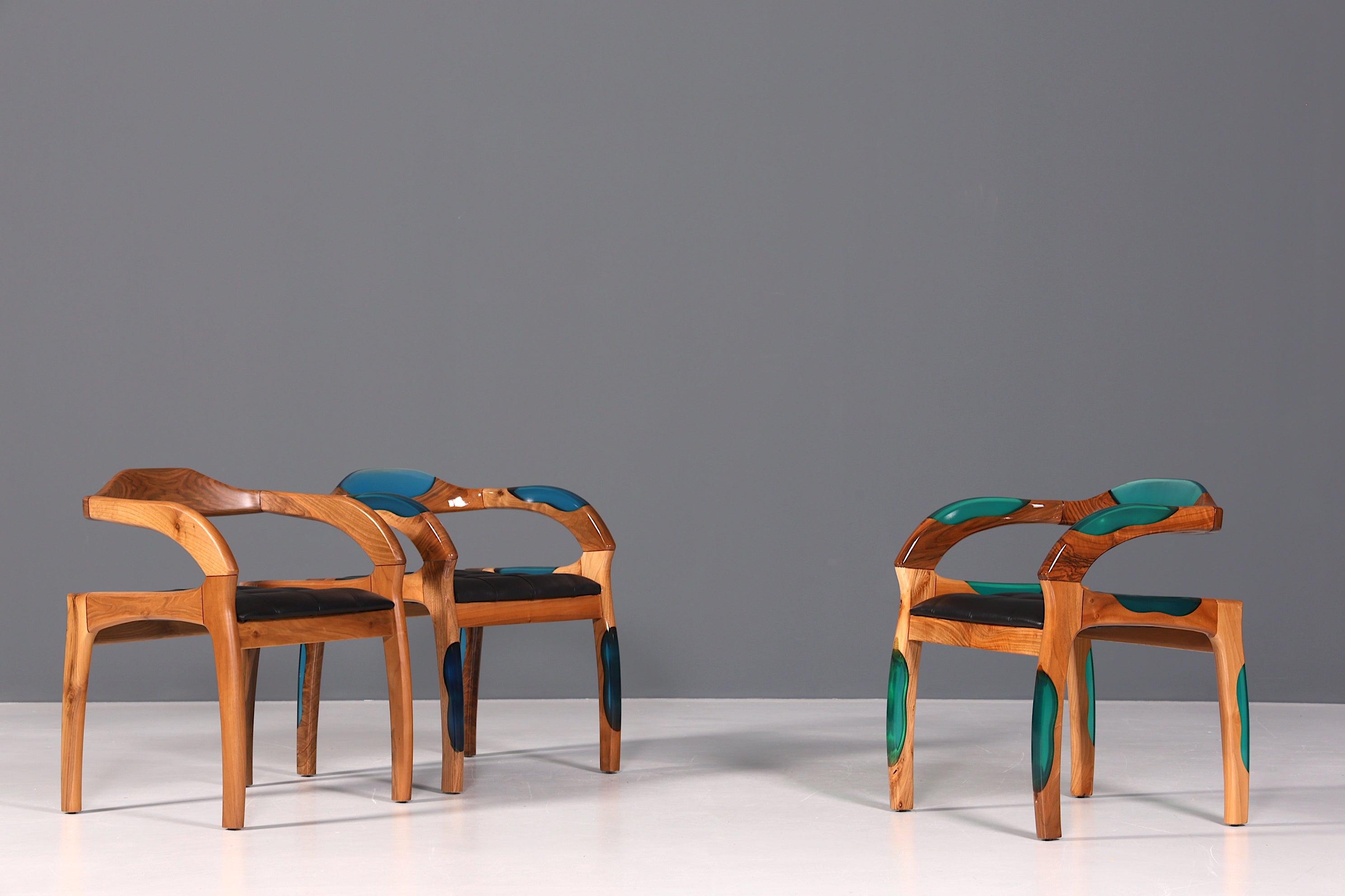 Epoxy Sessel "Arnson Plus Green" Epoxidharz Armlehnsessel Massiv Holz Stuhl Nussbaum Sekretär Stuhl