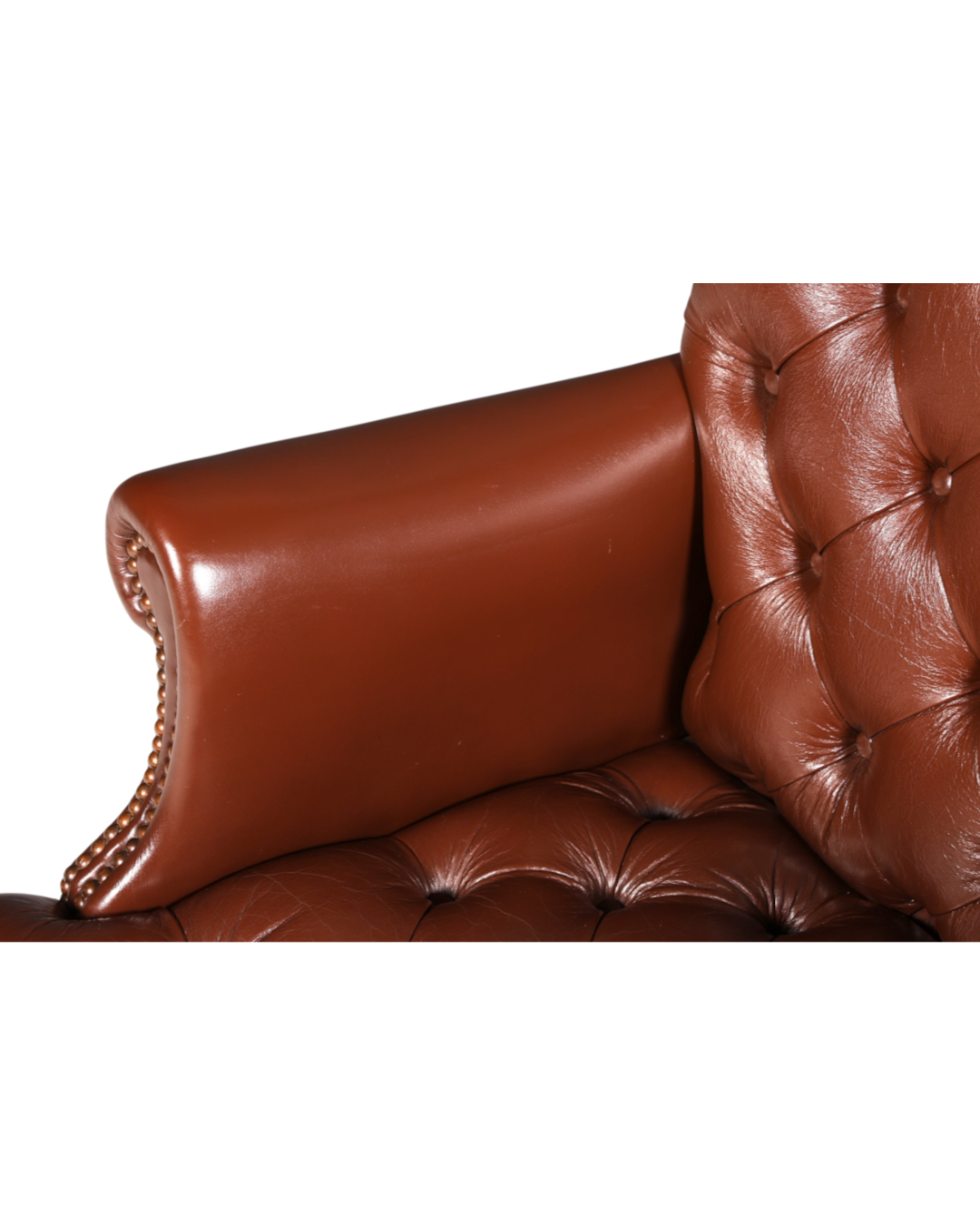 Hauptstadt Möblerei Chesterfield Chefsessel aus braunem Echtleder mit klassischer Knopfheftung und Ziernägeln