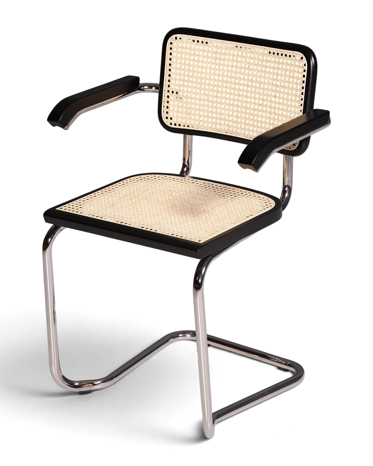 Korbgeflecht Freischwinger Armlehnstuhl "Milano" Made in Italy Schwarz Esszimmer Stuhl Wippstuhl Küchenstuhl