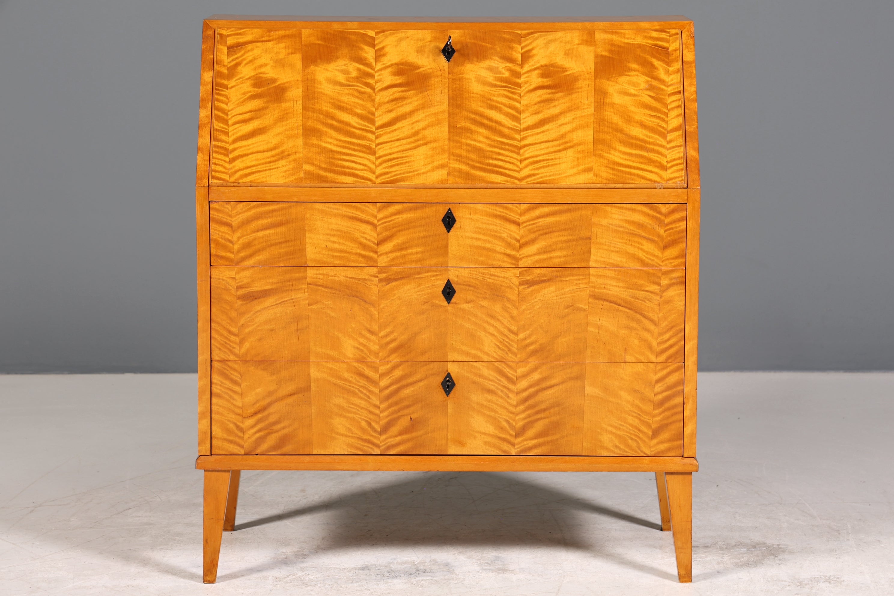 Schlichter Mid Century Sekretär Vintage Schreibmöbel echt Holz Kommode Office Secretary