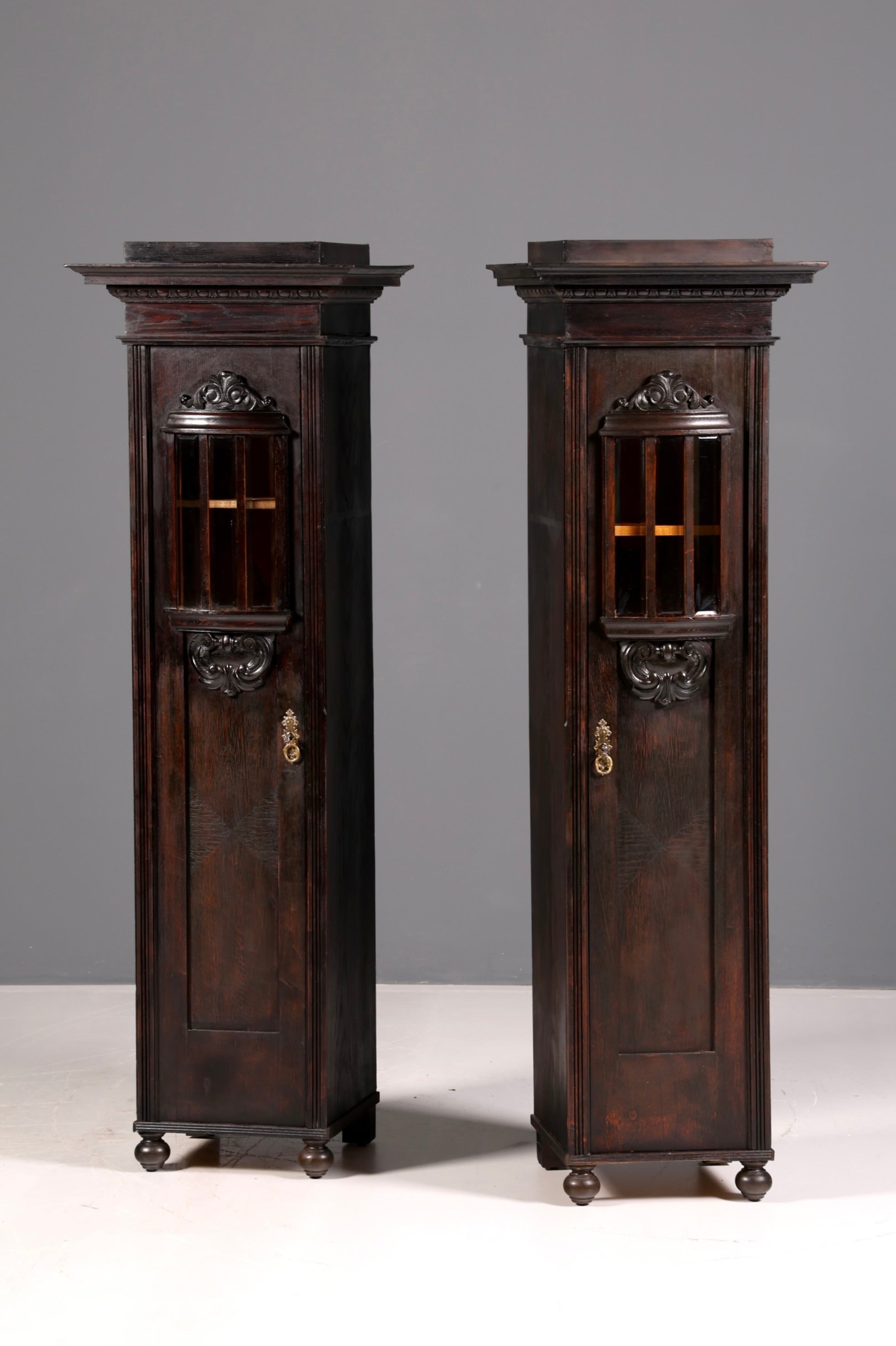 Prachtvolle Jugendstil Vitrine Eiche Antiker Bücherschrank Geschirrschrank Glasvitrine Schrank Antik 2 von 2