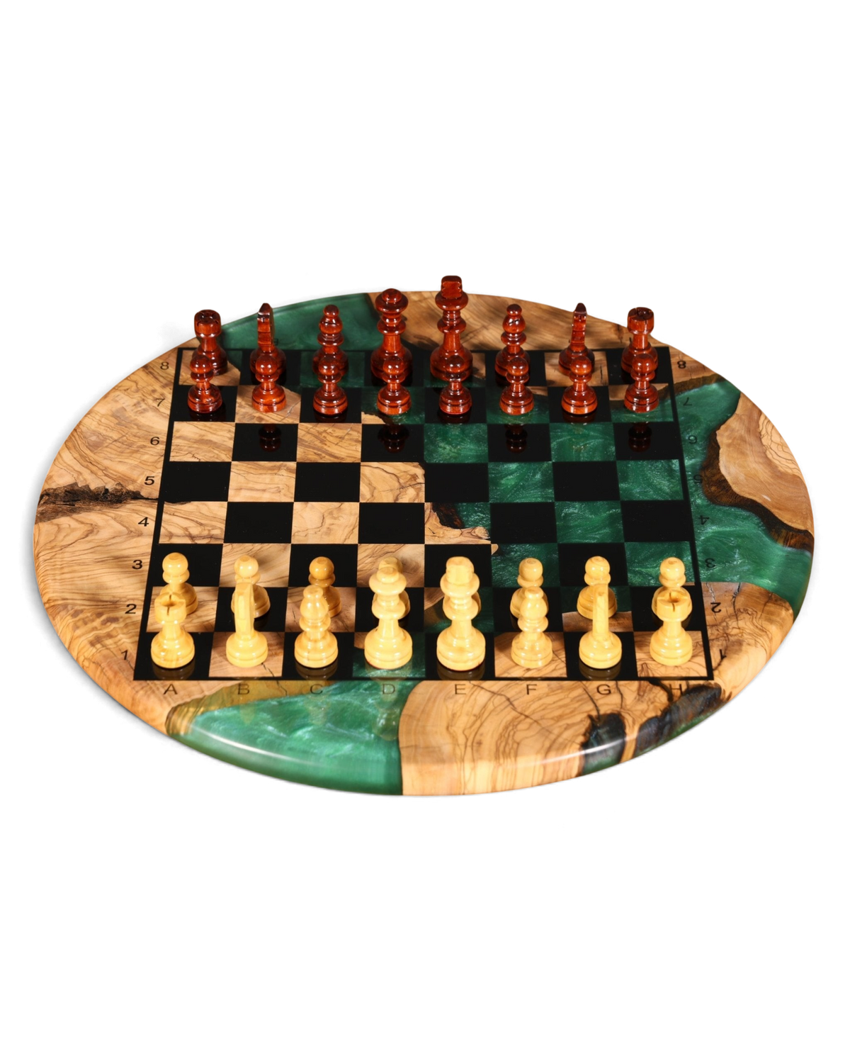 Stilvolles Handgefertigtes Epoxidharz Schachbrett Olivenbaum Epoxy Spielbrett Brettspiel