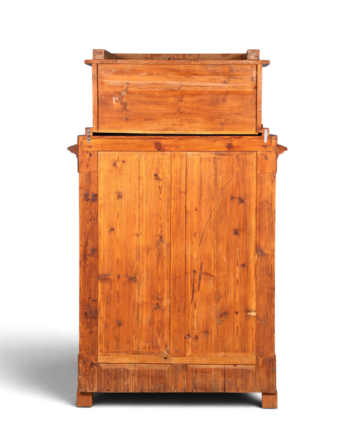 Hauptstadt Möblerei antiker Biedermeier Sekretär aus massivem Holz mit sichtbarer Maserung, Rückansicht