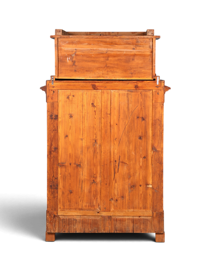 Hauptstadt Möblerei antiker Biedermeier Sekretär aus massivem Holz mit sichtbarer Maserung, Rückansicht