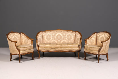 Edler Chippendale Armlehnsessel Barock Stil Samt Stoff Sessel Armchair Rococo Antik Polstersessel