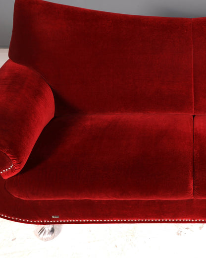 Opulent Bretz Gaudi red velvet designer sofa, 3-seater Baroque Bordeaux velvet couch