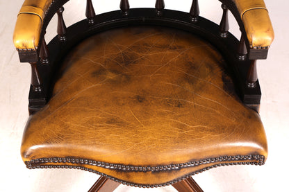 Original Chesterfield Centurion Captain Chair Englisch grün echt Leder Sessel Bürostuhl Office Chair