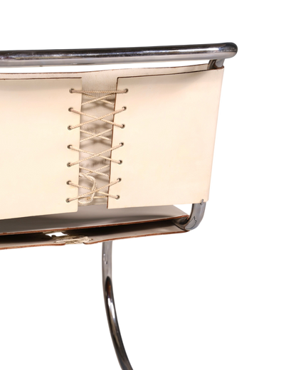 Edler Original Knoll International Freischwinger Stuhl MR Chair Mies van der Rohe Chrom Leder Weiß Bauhaus Designklassiker Sekretär Stuhl Esszimmer Stuhl 2 von 2