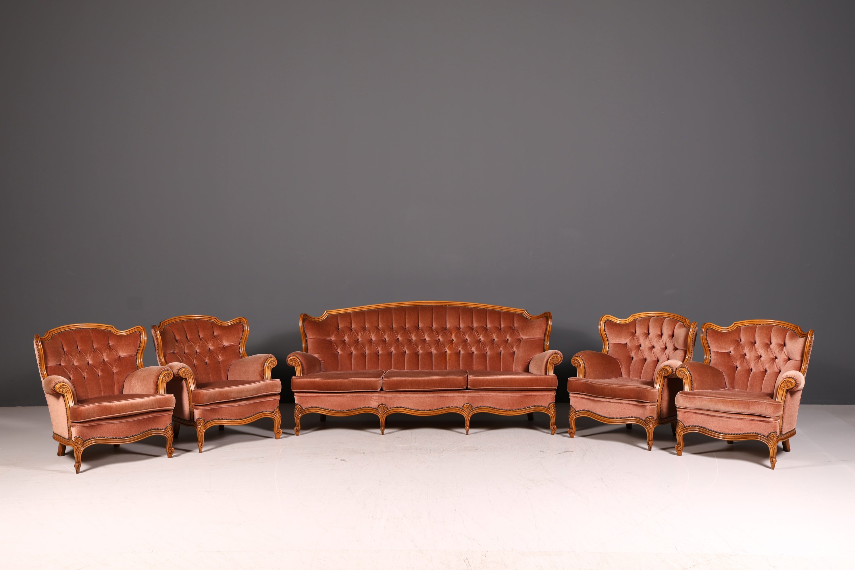 Noble Chippendale Armchair Baroque Style Velvet Fabric Armchair Rococo Antique 3 of 4